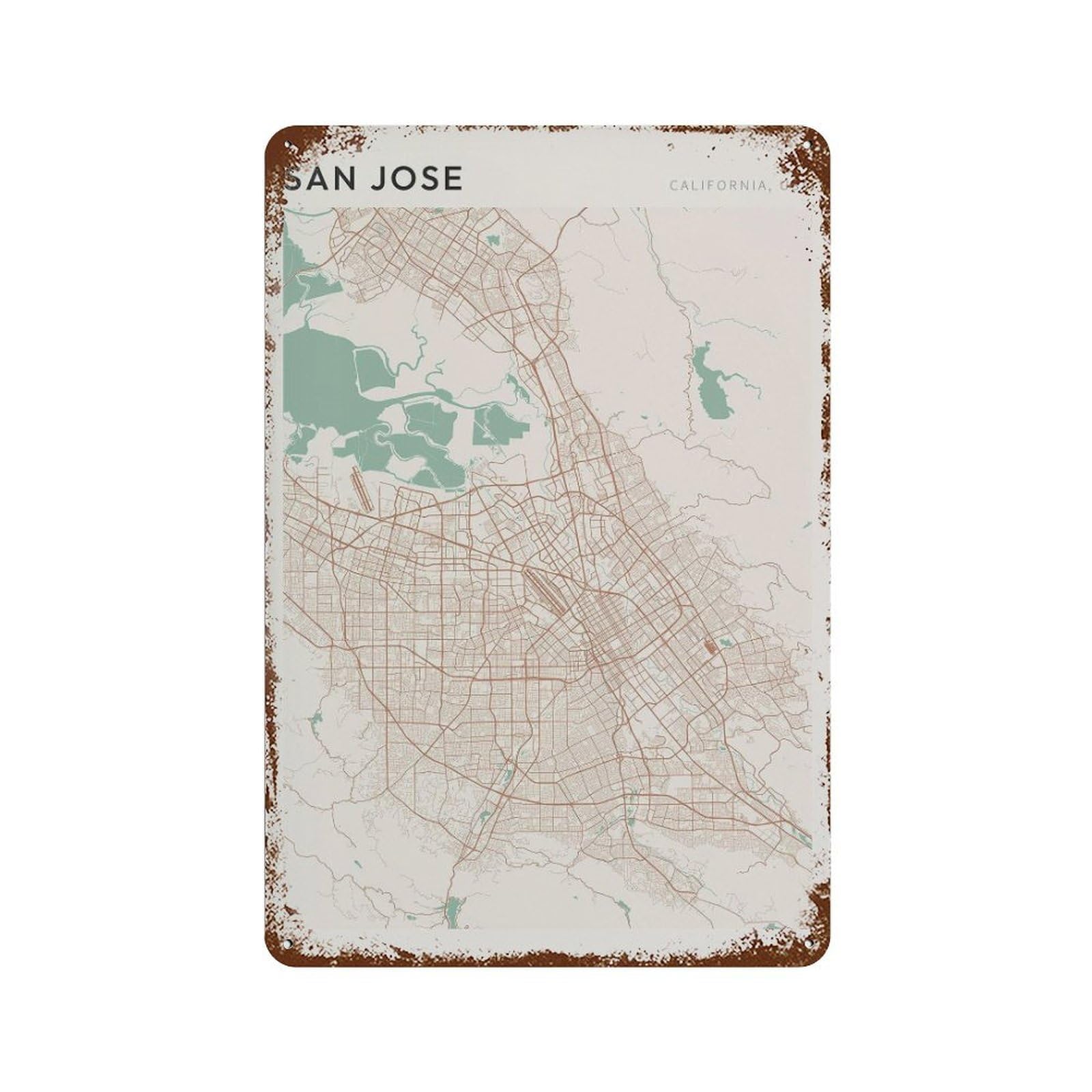 xiaoxiaoshen San Jose Map Street California Wall Decor Art Metal Tin Poster Modern Home Decor Art Home Bar Shop Decorations Vintage Sign 30x20cm