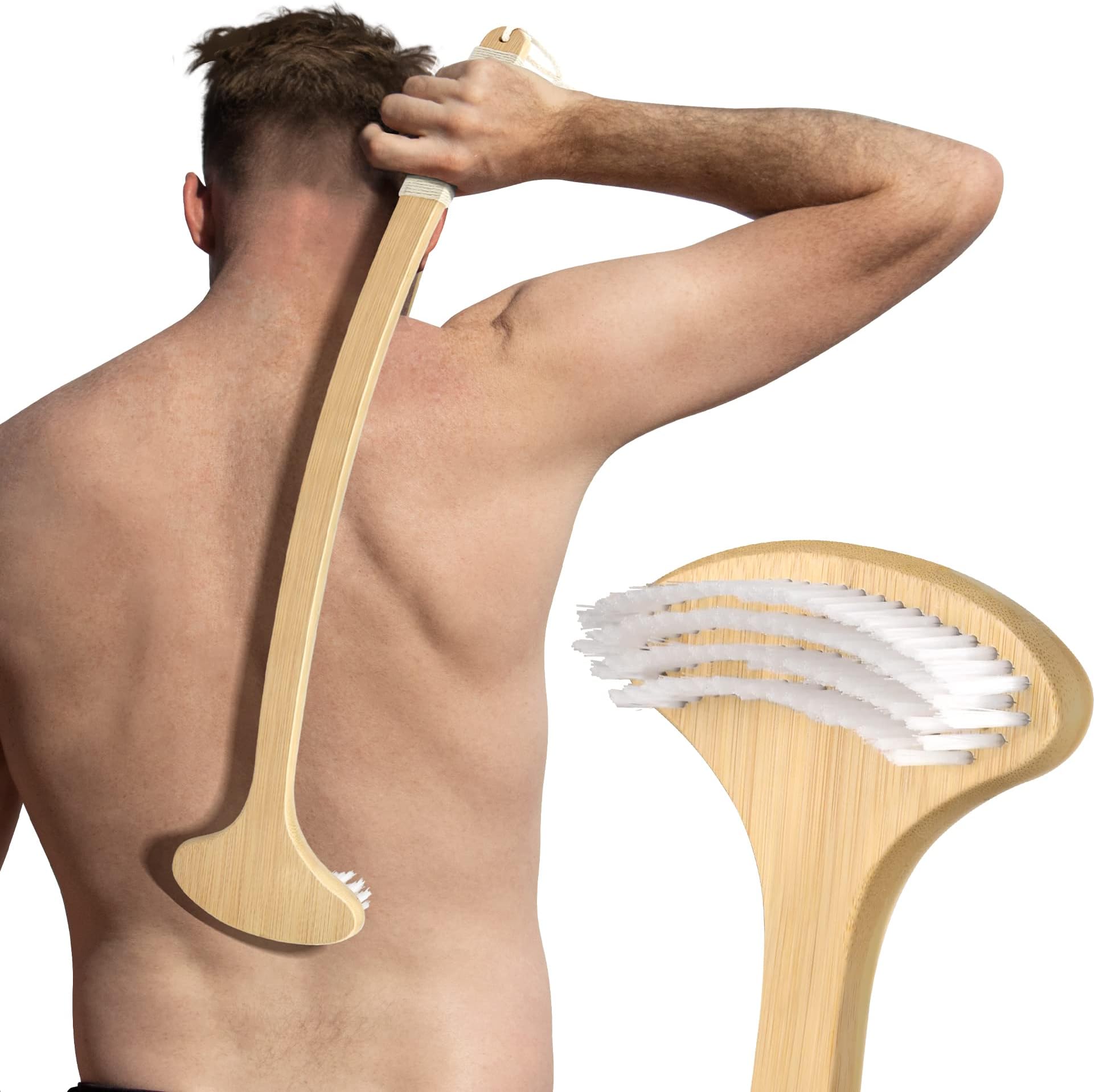 NURENDER 22" Oversized Back Scratcher, Bamboo Back Scratcher for Men and Women for Men and Women, Curved Backscratcher for Itching Relief, Wide Nylon Brush Head, Great for Elders, Pregnant Women