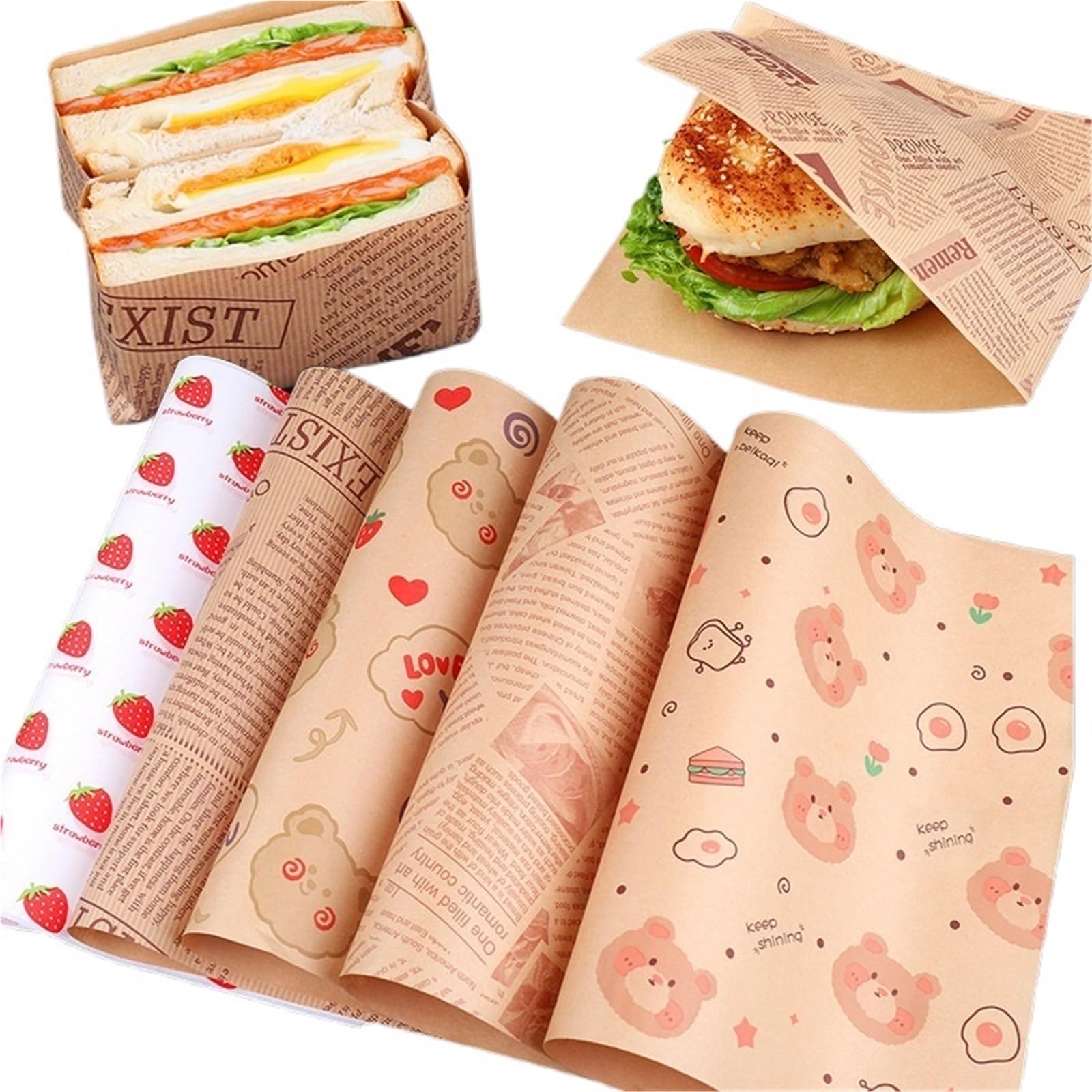 Papel de horno 50 piezas de papel for envolver sándwiches, pergamino antiadherente y resistente a la grasa, for hornear for pan pizza