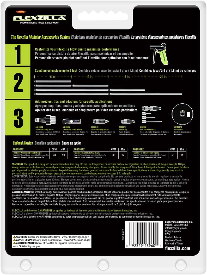 Flexzilla X1 Blow Gun with Quiet-Flo Safety Nozzle, ZillaGreen - AG1402FZ