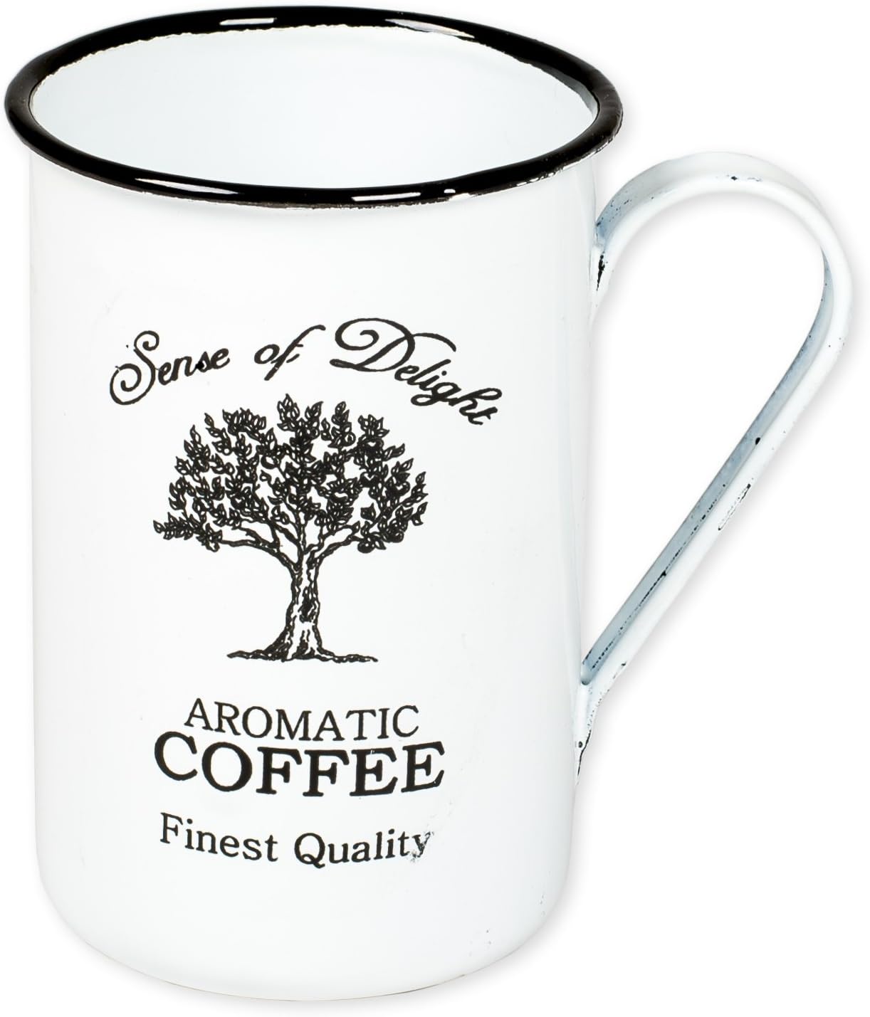 Coffee Cup - Enamelware Aromatic - Primitive Country Rustic Distressed Enamel Black Trim