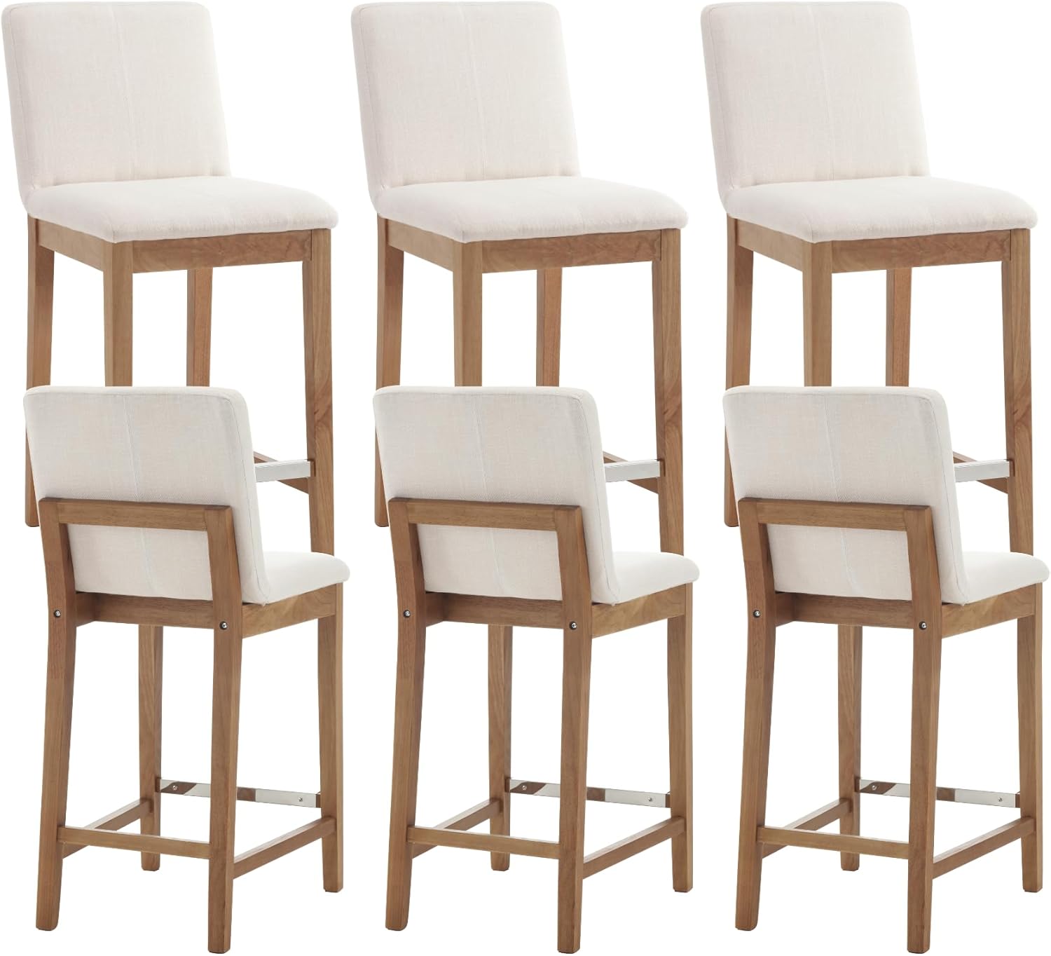 26 Inch Counter Height Bar Stools for Kitchen Island Set of 2 Linen Fabric Upholstered with Back Modern Mid Century Solid Wood Frame for Kitchen, Home Bar, Restaurant, Beige