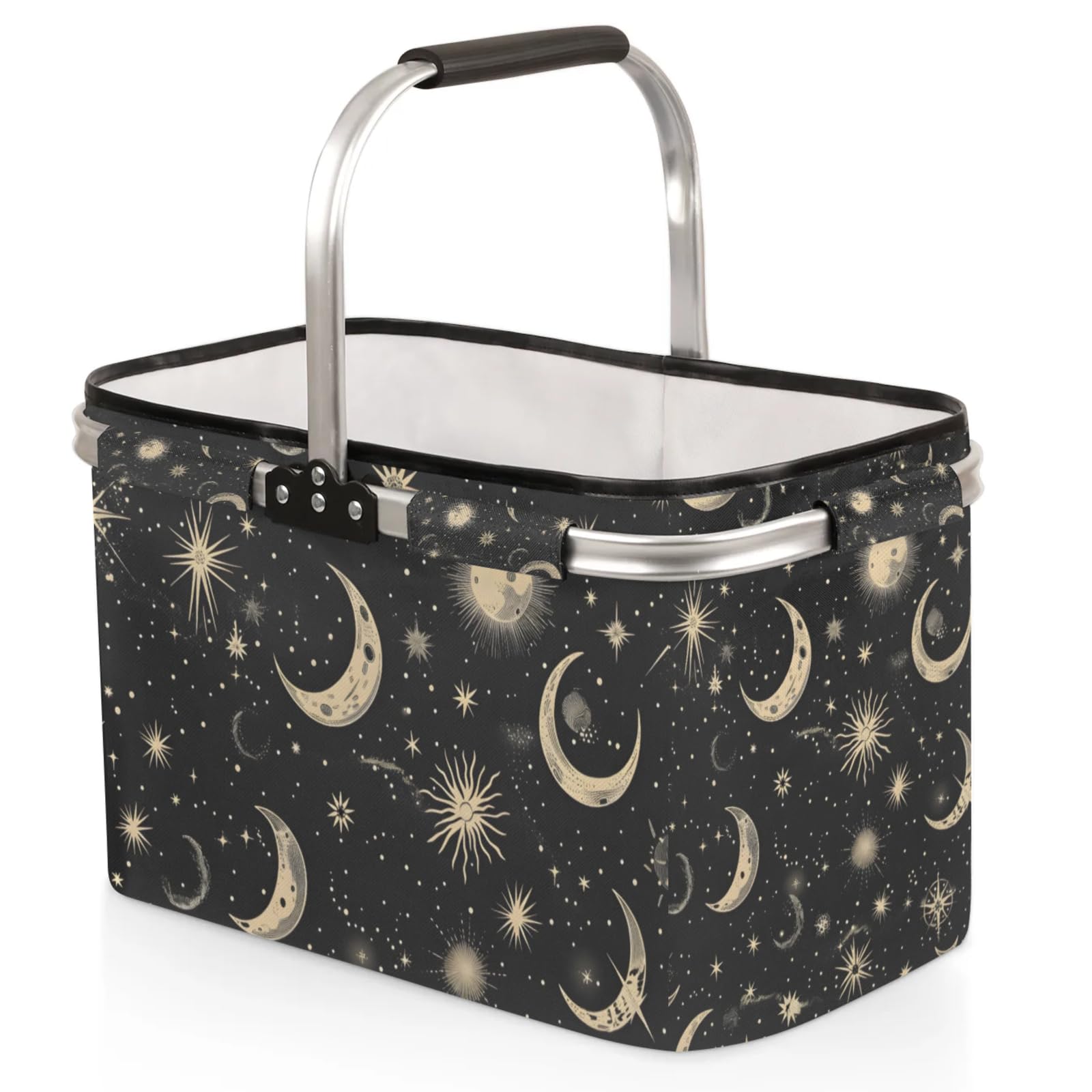 Collapsible Picnic Basket with Handle, Shopping Basket Aluminum Frame, Grocery Baskets Tote for Women, Farmers Market Harvest Baskets Camping Travel