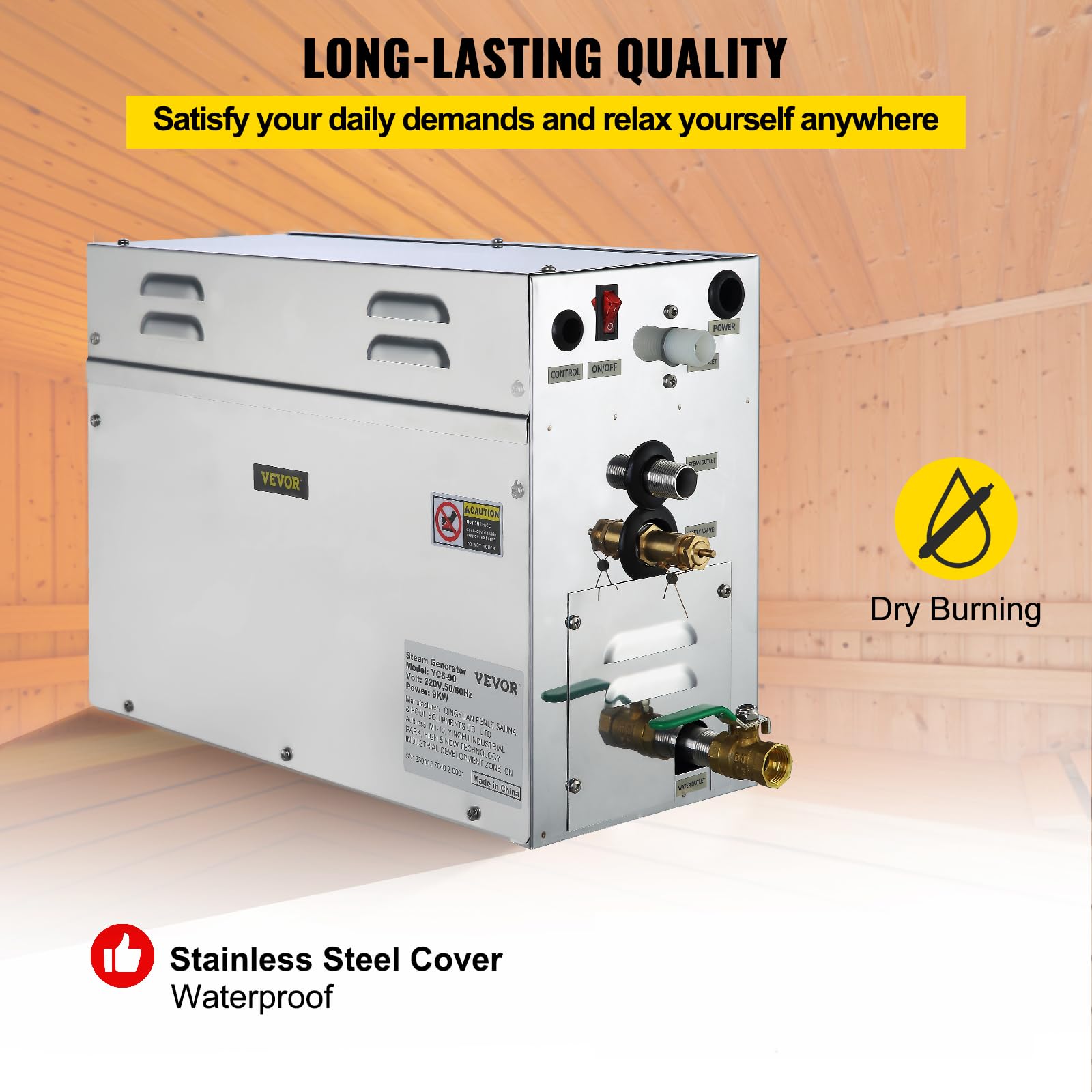 Générateur de Vapeur Sauna 9 KW 220 V 8,5-11,3 m³ 35 ℃-55 ℃ LT-90