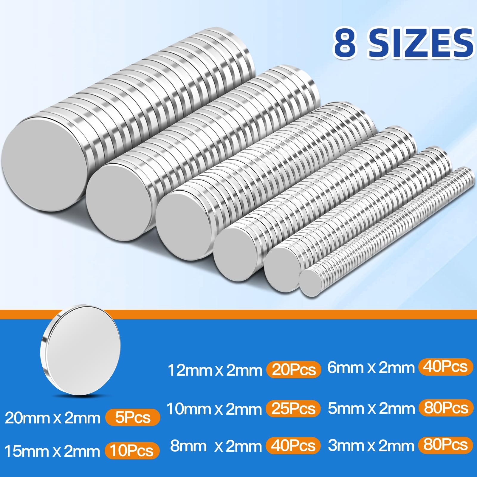 300Pcs Neodymium Magnets,8 Different Size Round Magnets Rare Earth Magnets Small Heavy Duty Magnets for Office,School?Industrial