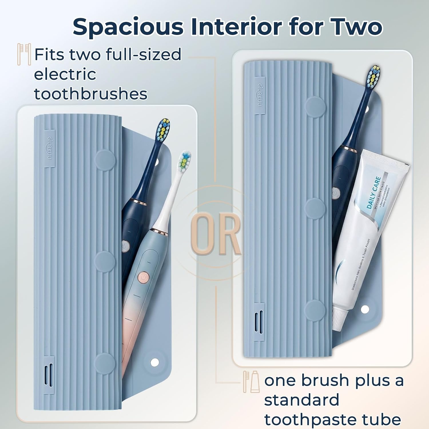 Electric Toothbrush Travel Case, with 2 Silicone Toothbrush Head Cover Cap, Waterproof Toothbrush Holder for Travel, Gym, Business Trip and More, Multifunctional Silicone Case Gifts, Blue