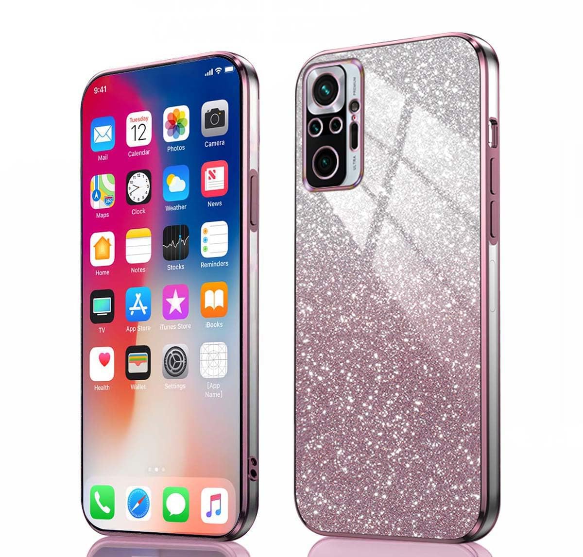 JNERBUYI Cover Protettiva per Xiaomi Redmi Note 10 PRO 4G, Custodia per Telefono Antiurto, Guscio Elettrolitico Squisito, Cover Bumper Glitterata per Ragazze. Rosa