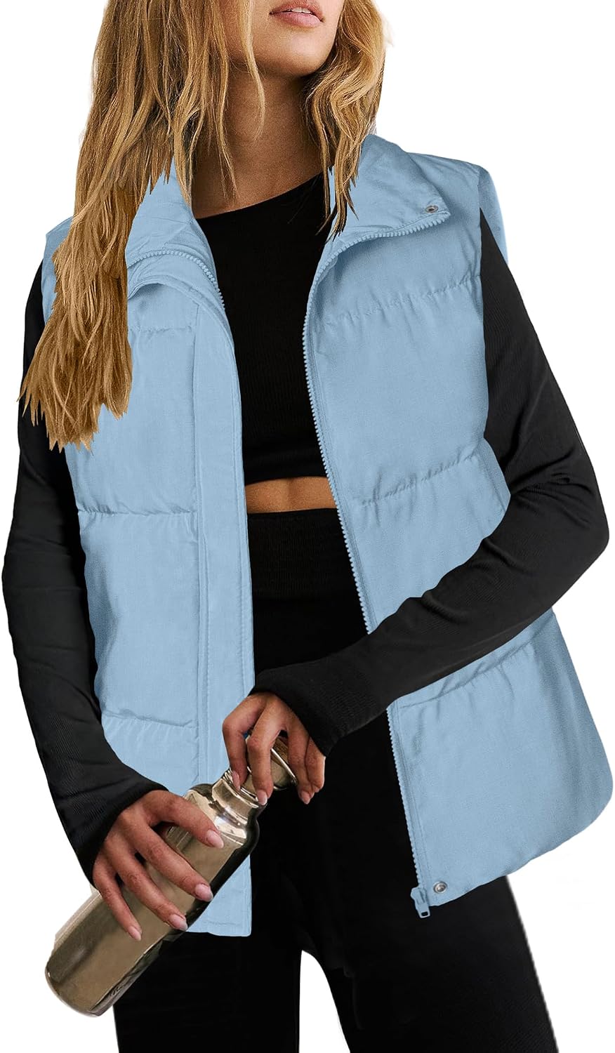 Zeagoo Women Puffer Vest Lightweight Stand Collar Sleeveless Winter Warm Zip Up Padded Outerwear Jackets with Pockets S-XXL