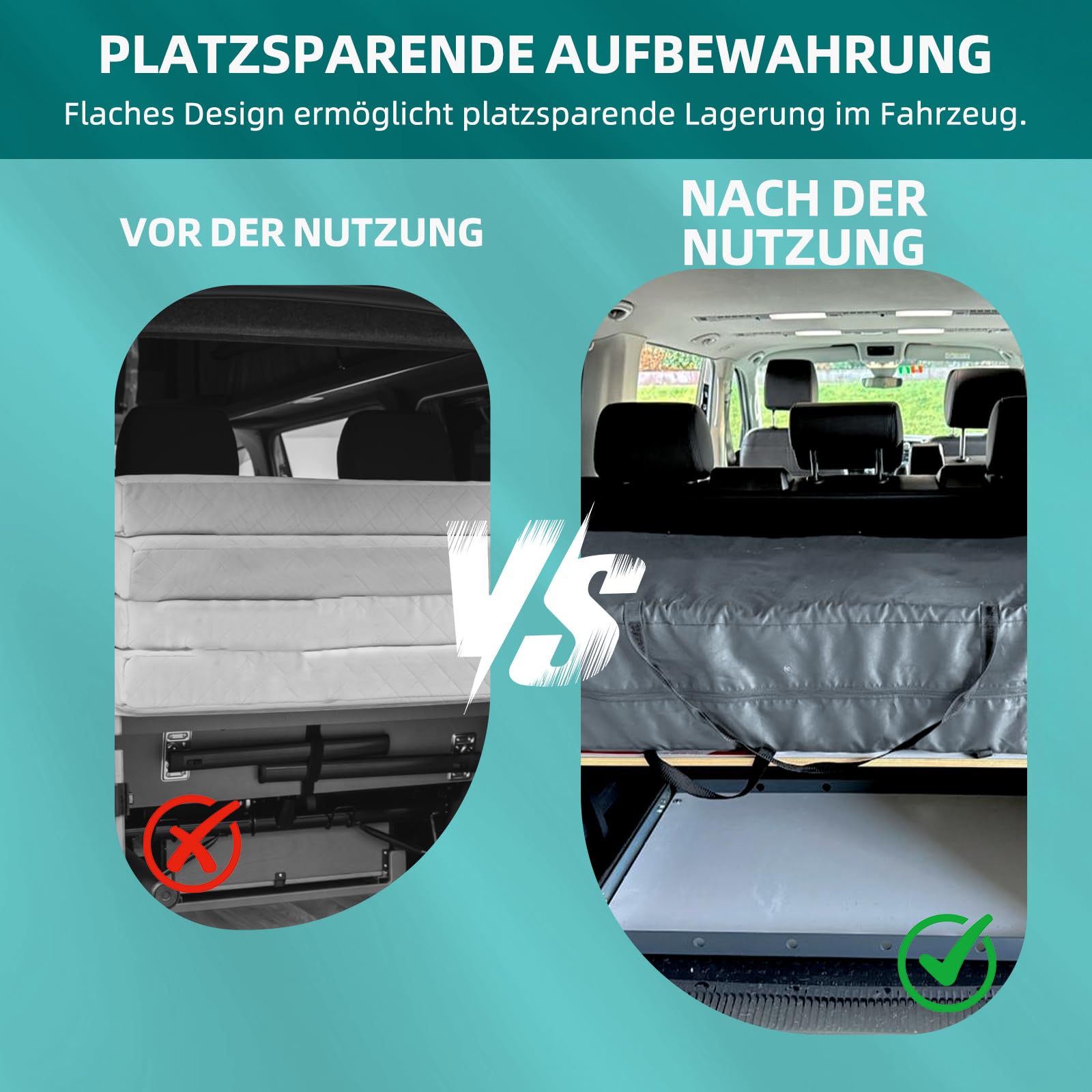 Aufbewahrungstasche für Faltmatratze, Passend für VW T5 T6 T6.1 Multivan California Beach Caravelle, Transporttasche für Campingmatratze, Grau, 149 x 63 x 25 cm