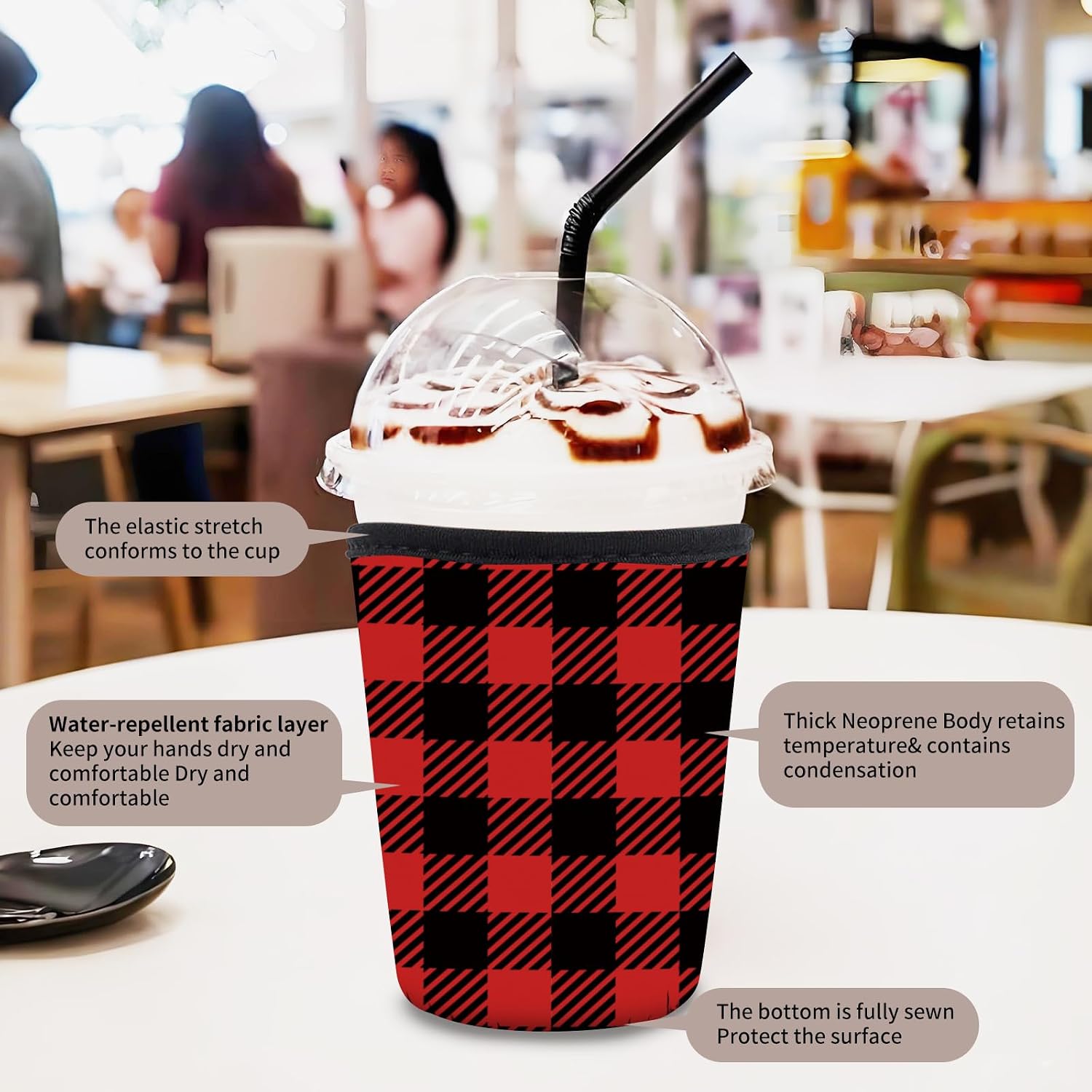 3 Pack Reusable Neoprene Insulator Sleeve for Iced Coffee Cups, Funny Coffee Cup Sleeves for 16-32oz Coffee cups, Cute Drink Sleeve for Cold Hot Beverages Cute Red Stripe
