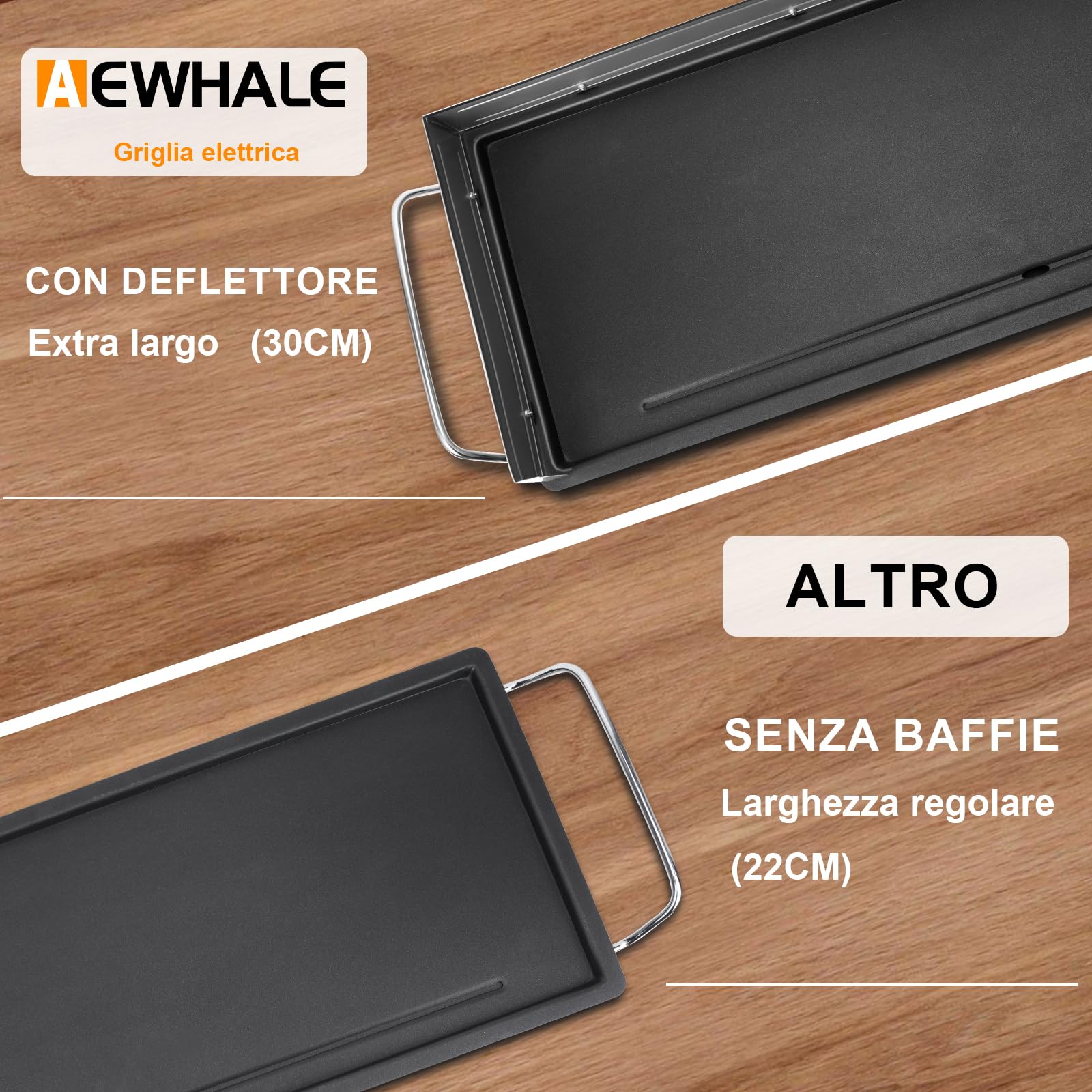AEWHALE Griglia Elettrica 2400W XXL Piastra per Grigliare elettrico con protezione anti-vento e anti-spruzzi in acciaio inox barbecue per 10 persone, per Uso Interno ed Esterno (90X33CM)