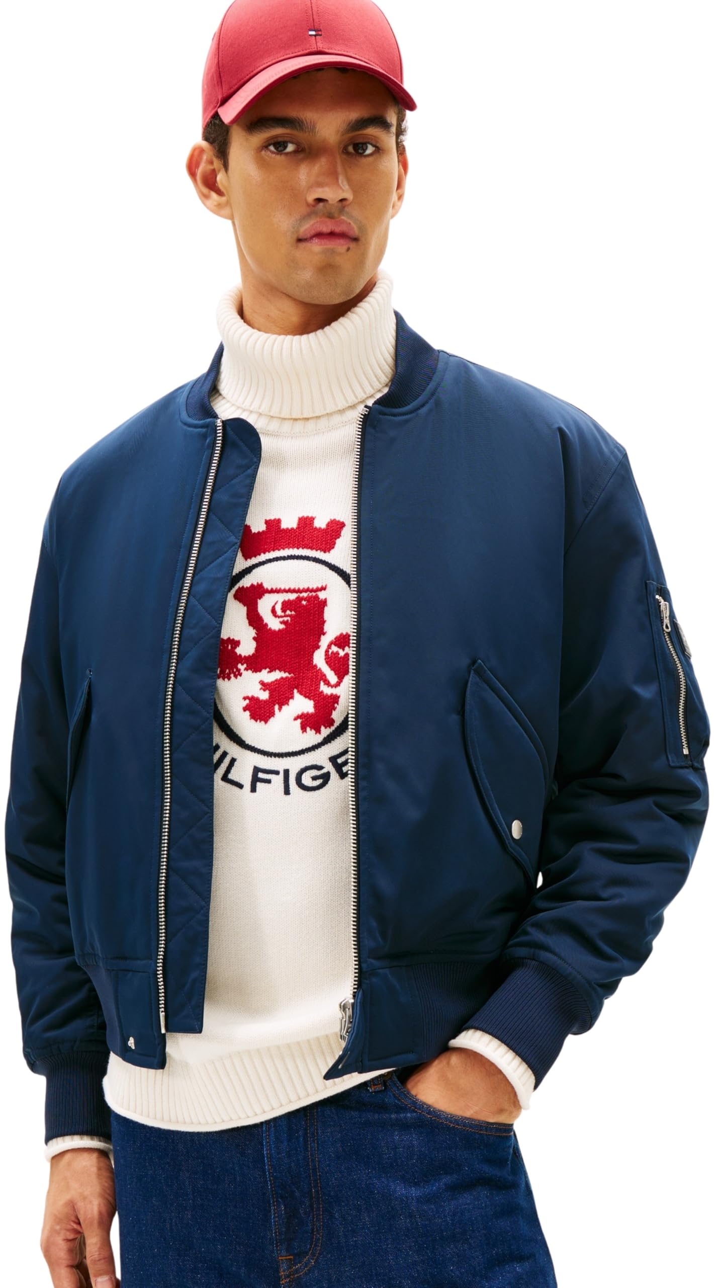 Tommy Hilfiger Men’s Authentic Bomber Jacket with Zip, Blue (Dark Night Navy), XL