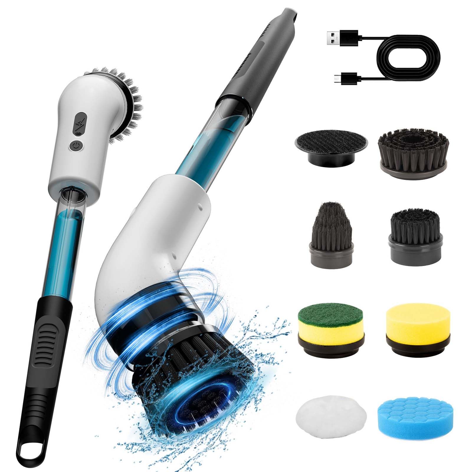 Electric Self Rotating Cleaning Brush Waterproof Rotating Washer Replaceable with 7 Brush Heads Power Scrubber with 2 Adjustable