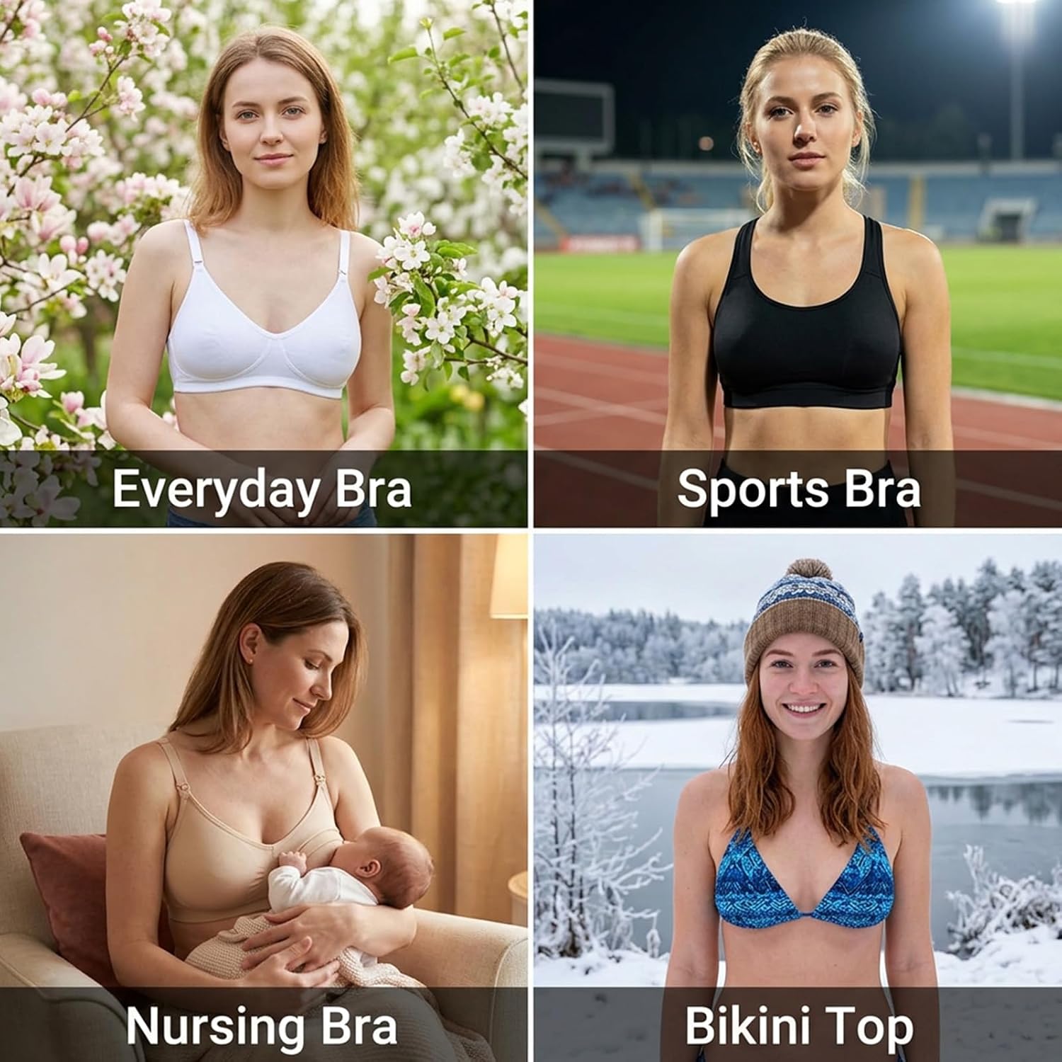 Amabro 4 Pairs Bra Pads Inserts Sport Bra Removable Sponge Triangle Push up Bras Cups Lift Up Washable Breathable Breast for Woman Swimsuit Bathing Bikini Dresses(Black, Beige)