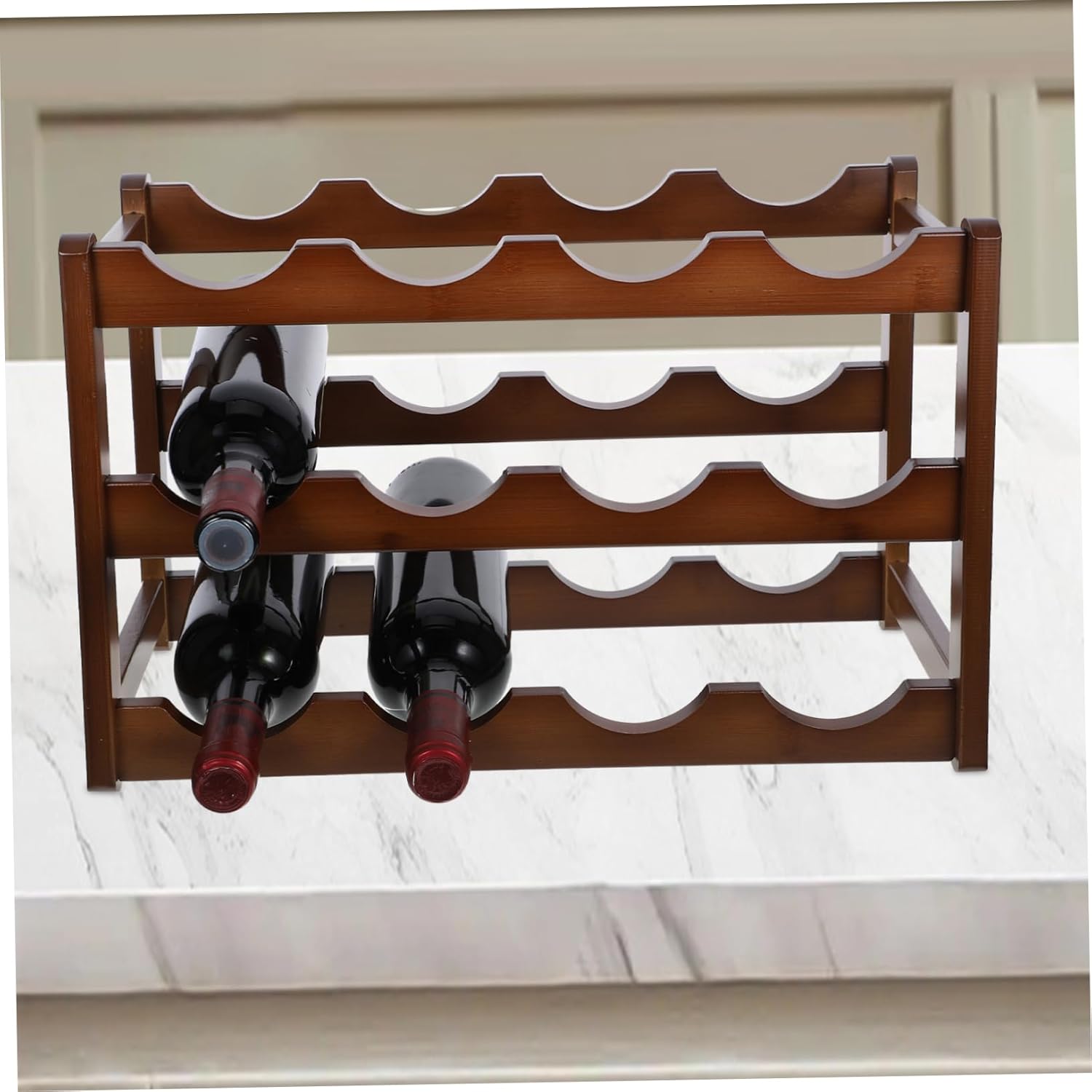 Slim Bamboo Wine Rack Floating Wine Holder Sturdy Storage Rack for Bottle Display for Kitchen Bar Restaurant
