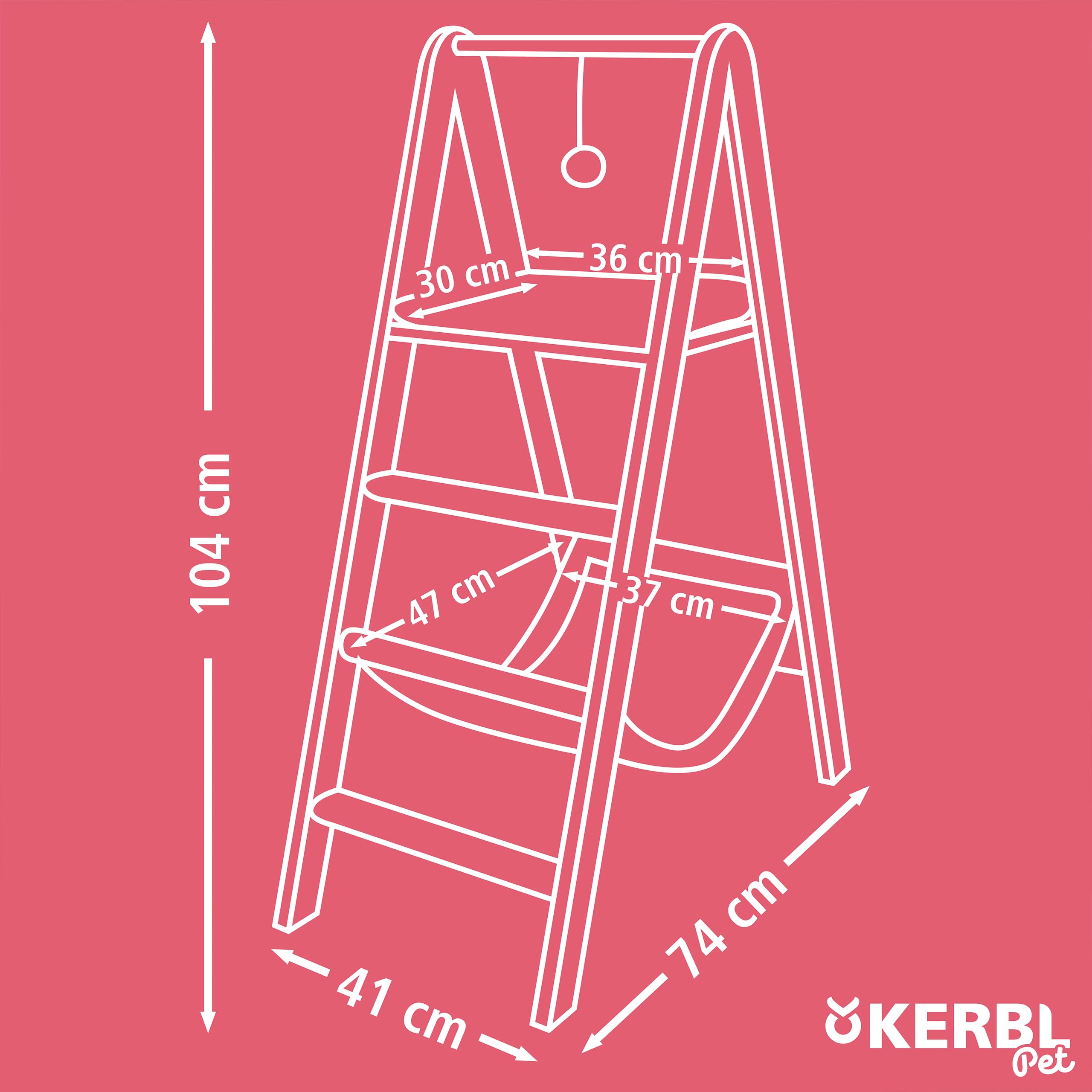 Kerbl Pet Torre da arrampicata Ladder, tiragraffi per gatti, legno massiccio, morbido peluche, beige, altezza 104 cm, due superfici di appoggio, con amaca, superficie in sisal