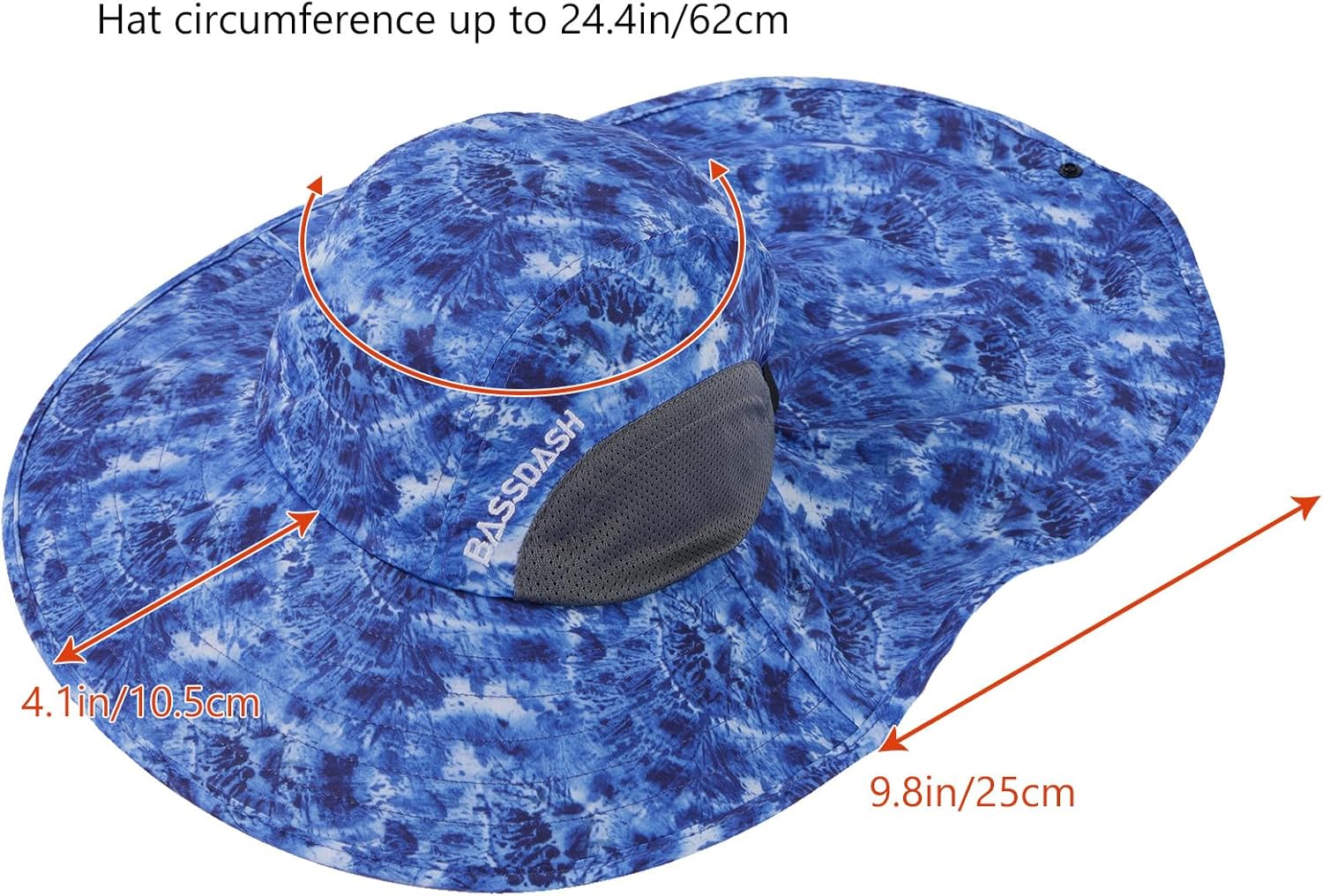 BASSDASH UPF 50+ Unisex Water Resistant Wide Brim Sun Hat with Large Neck Flap Ponytail Fishing Hat for Men Women