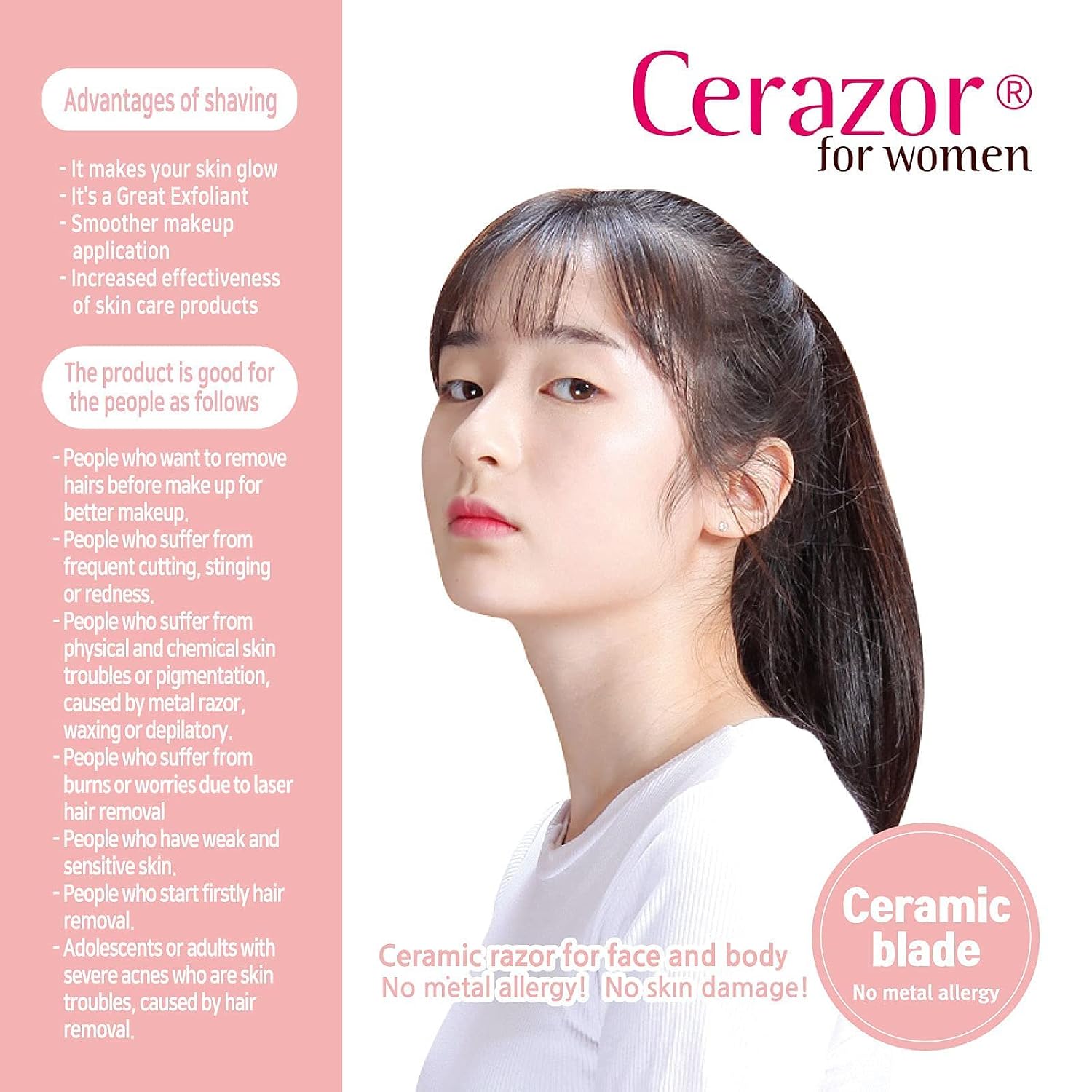 Purple, Ceramic Razor for Women, Non-Metallic Ceramic Razor Blade, No Metal Allergy, No Skin Damages, Shaver.