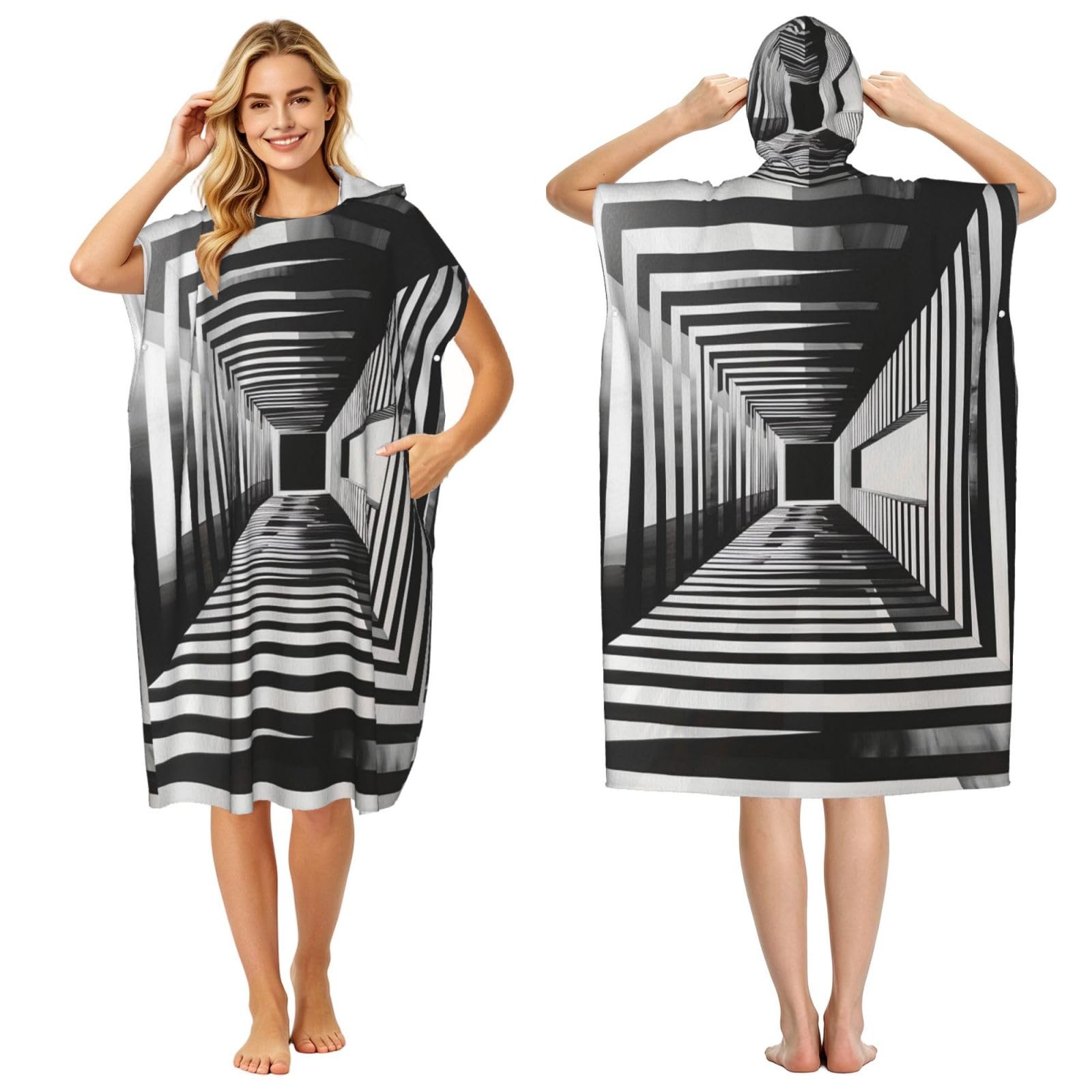 KLGRTJHK Grid Adult Hooded Beach Poncho Towel 43"X35"