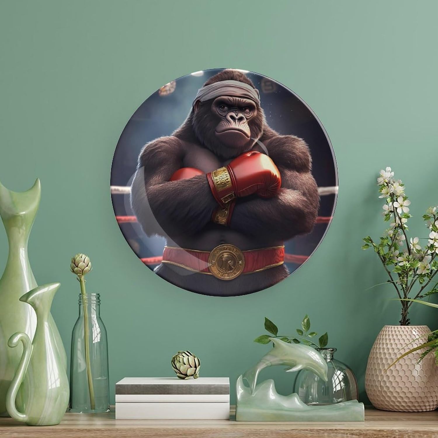 Gorilla Boxing Champion Bone China Decorative Porcelain Plates Dinnerware Ornaments