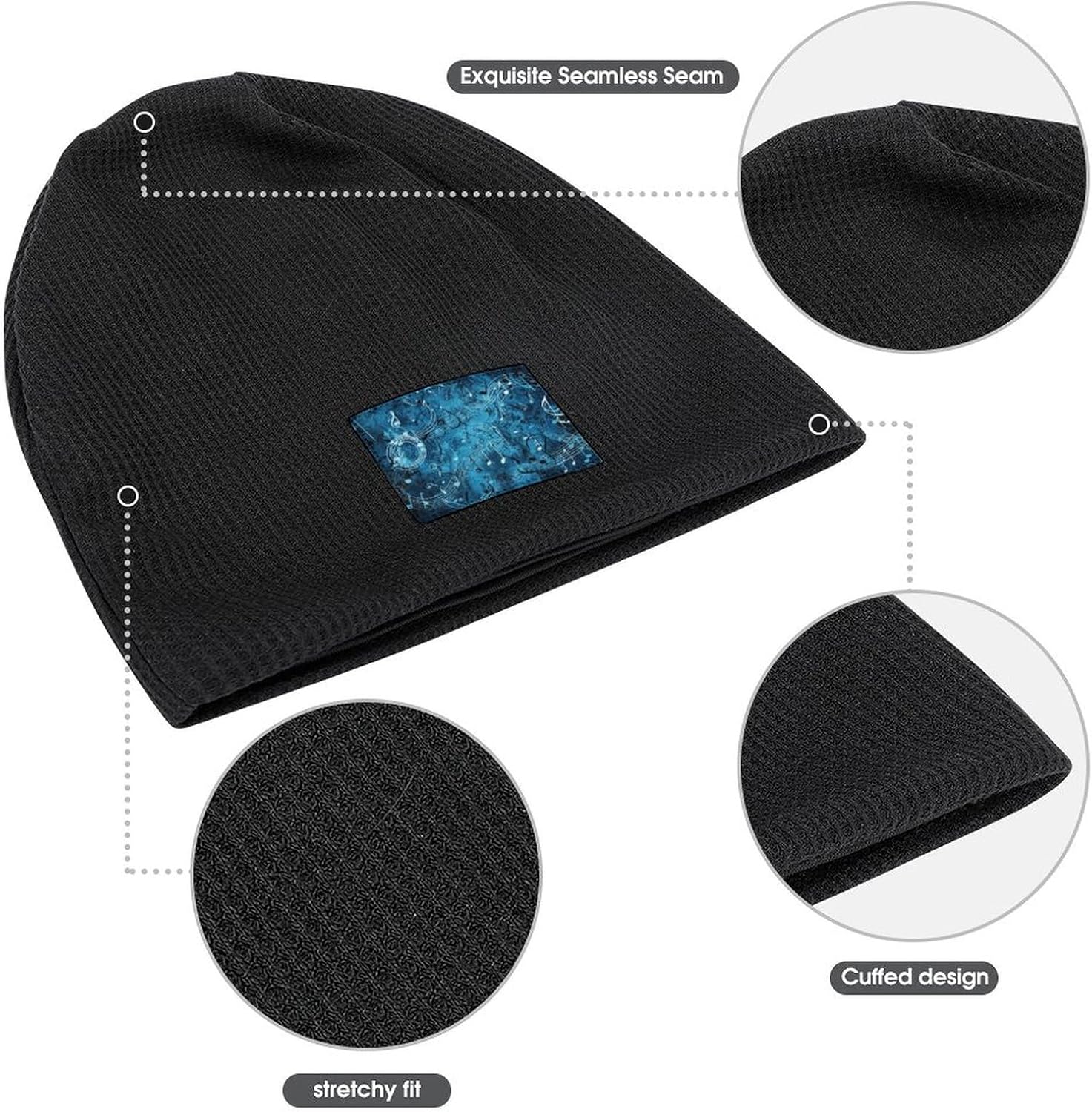 Stylish Blue Musical Notes Printed Winter Pullover Hats for Men and Women Combine Warmth and Style