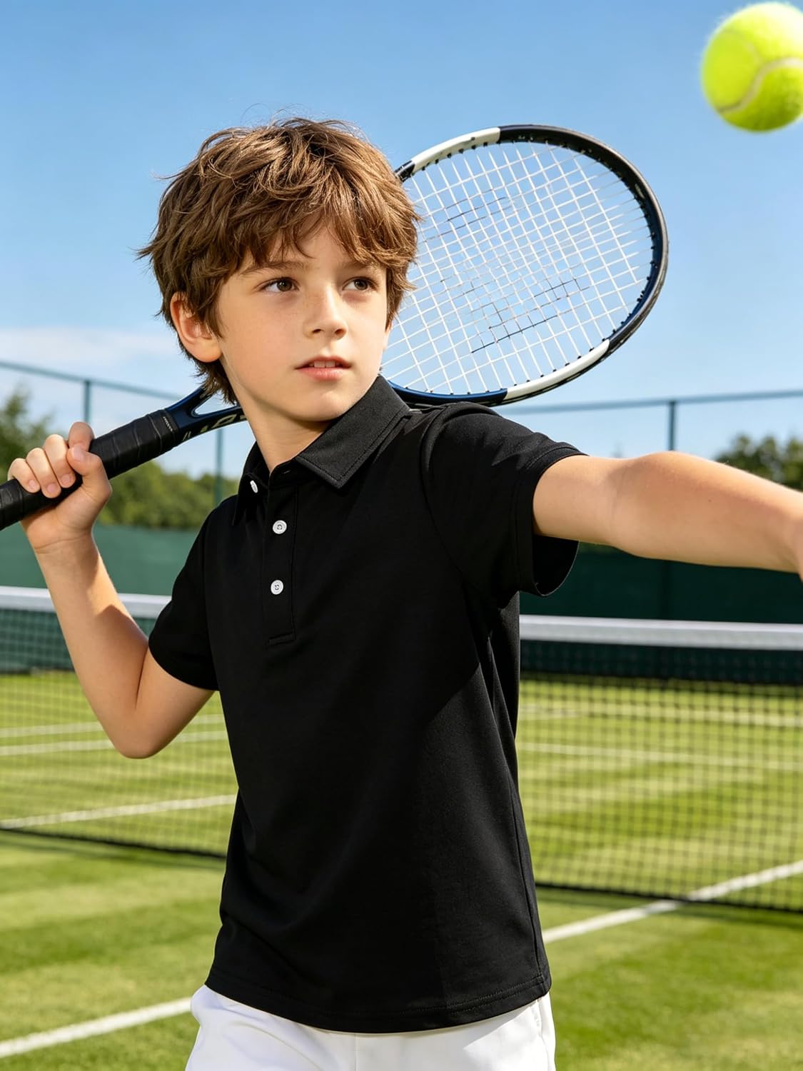 Boys Performance Polo Dry Fit Short Sleeve School Uniform | Solid Golf Collared Shirts Wrinkle Free Stretch Lightweight Cool Casual Athletic Outdoor Tops for Kids Size 5-14