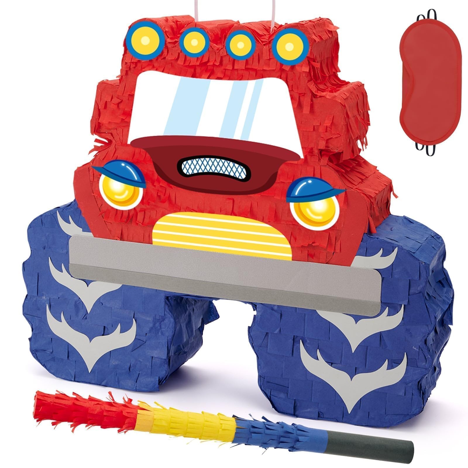 WERNNSAI Monster Truck Piñata - Red, Vehicle, Pinata, Game, Birthday, Cardboard, 14.2 x 11.8 x 2.9 inches, 0.27 kg, 2.3 kg Max Fill, Monstertruck Theme — image 1