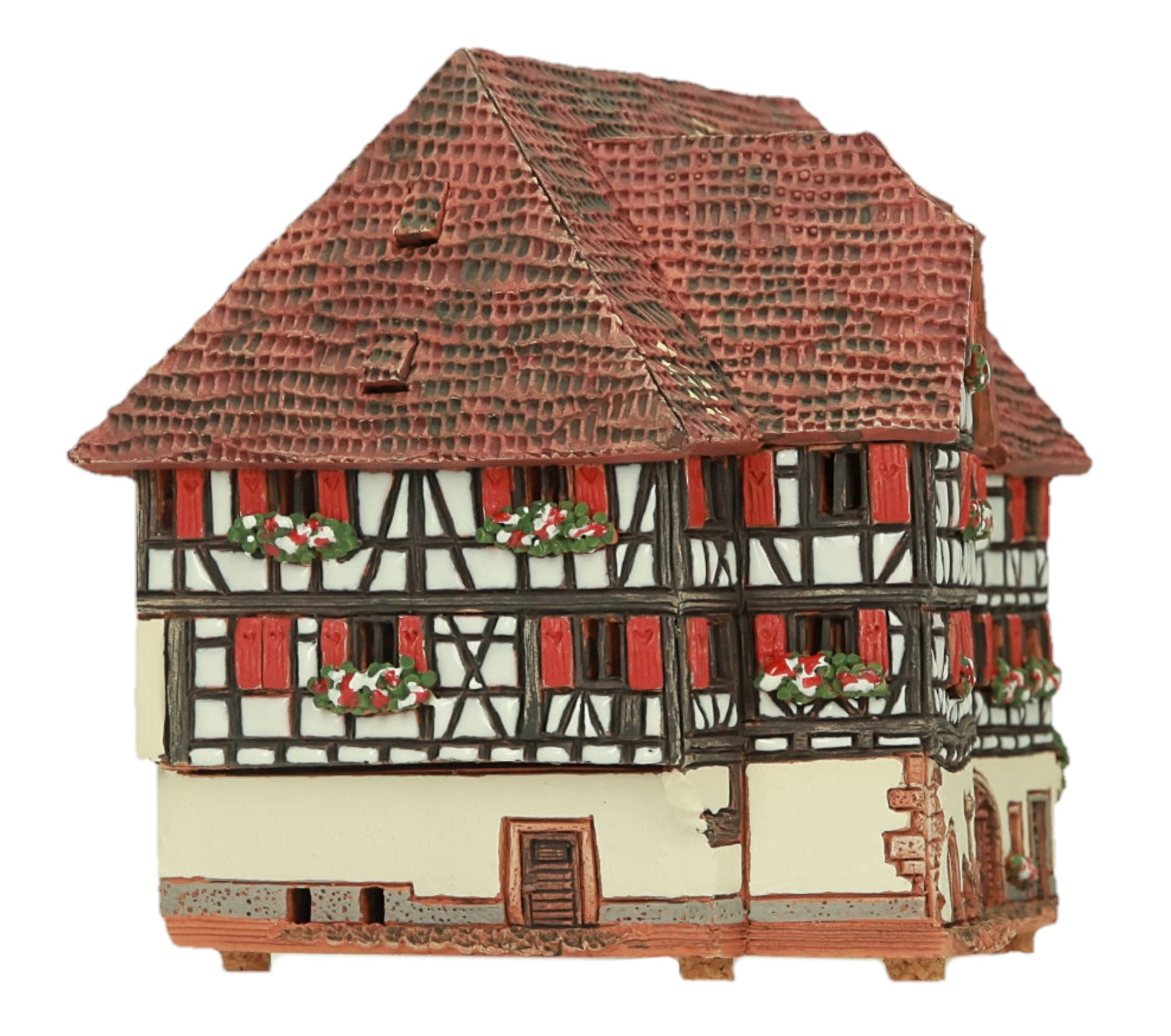 Ceramiczny aromat domku świetlnego, rękodzieło, miniaturka artystyczna, stary historyczny dom z muru pruskiego w Obernai, Alzacja, B256AR