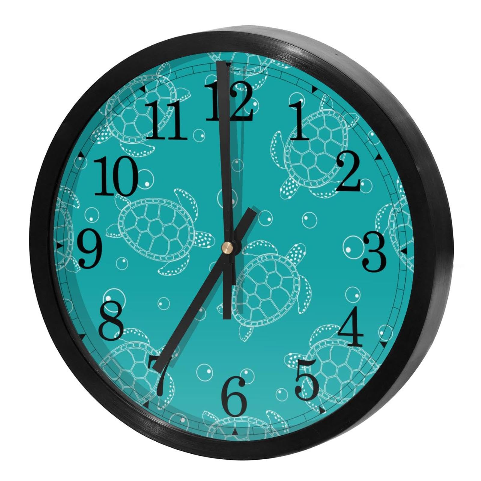 Horloge murale ronde au design tortue de mer pour décorer l'école et le bureau