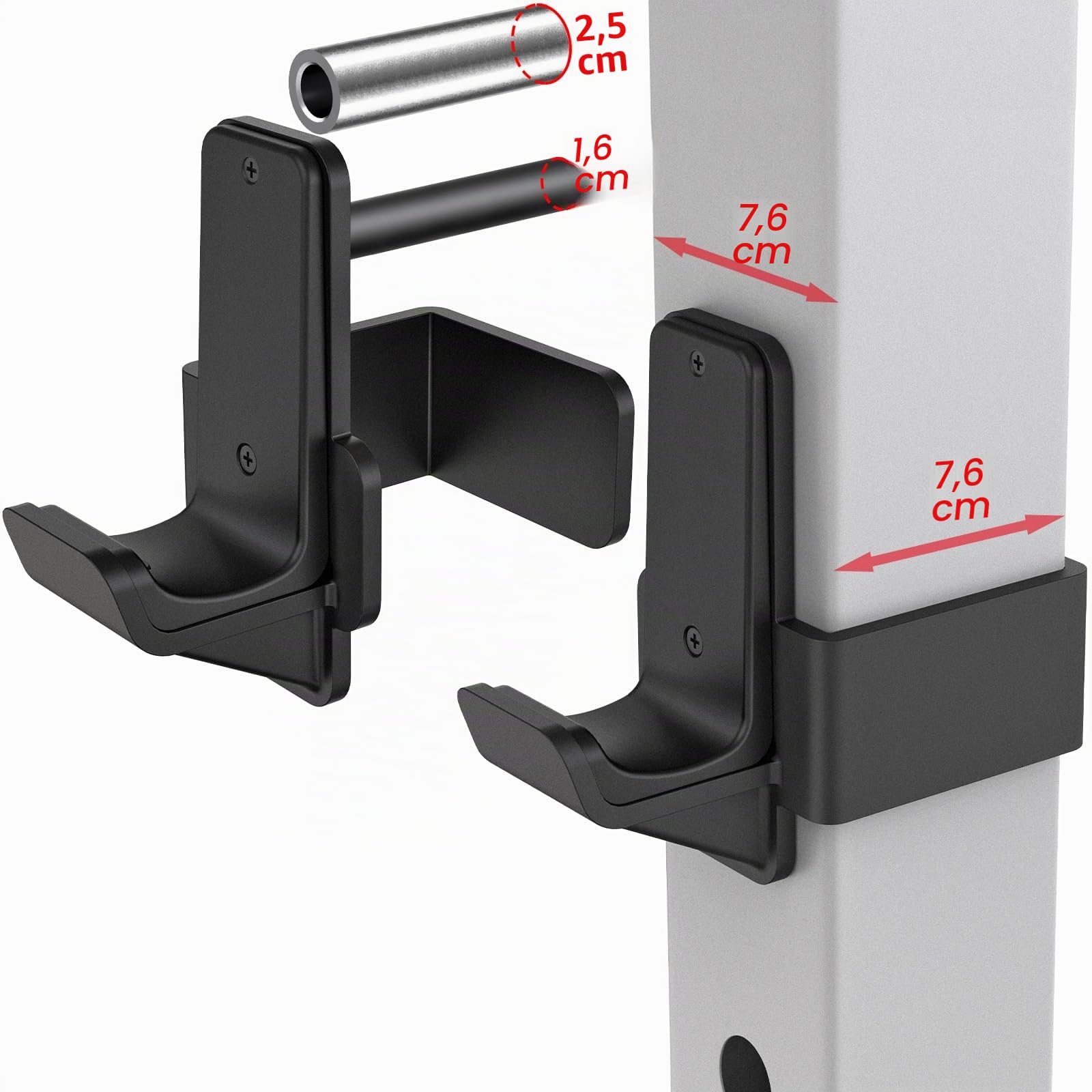 Kipika Ganchos en J para rack de potencia de 3 x 3 pulgadas con agujero de 5/8" o 1" - Ganchos de acero reforzado en la parte inferior con almohadillas de goma - Accesorios de rack de sentadillas de