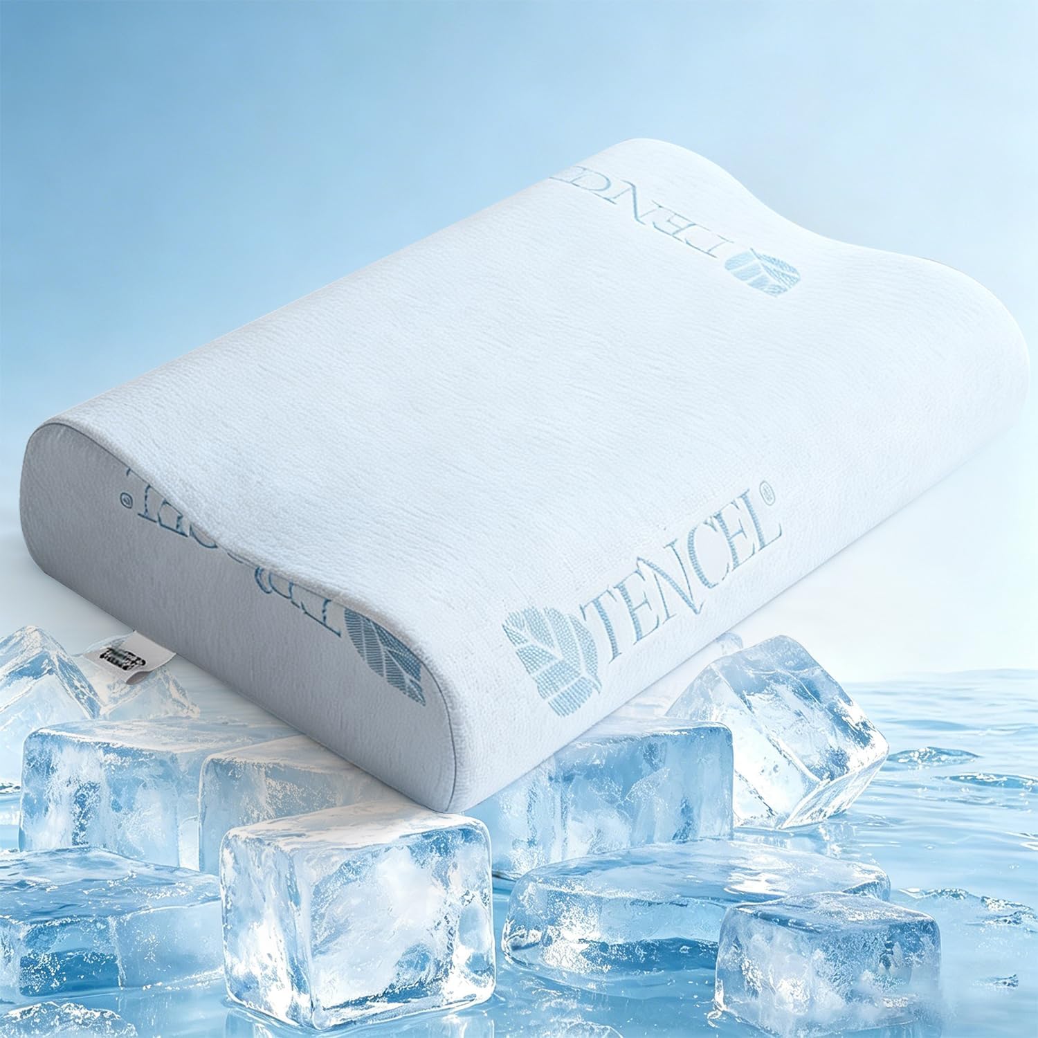 Cooling Memory Foam Contour Pillow, Ergonomic Cervical Neck Support, Tencel Breathable Knit Cover, Dual 4″/5″ Height for Side & Back Sleepers, Blue Cooling Memory Foam Contour Pillow, Ergonomic Cervical Neck Support, Tencel Breathable Knit Cover, Dual 4″/5″ Height for Side & Back Sleepers, Blue