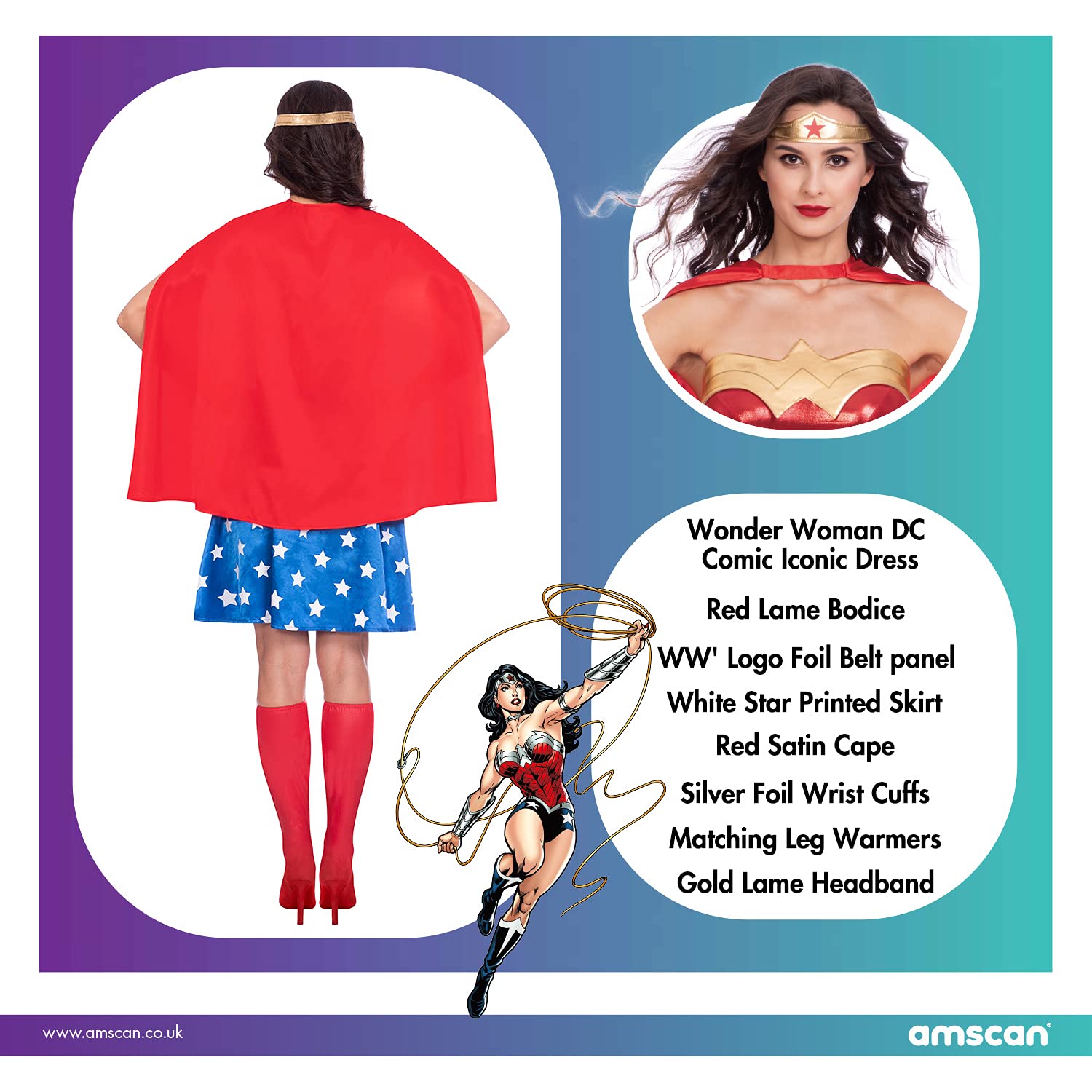 amscan 9906148 Damski kostium superbohatera Warner Bros Wonder Woman Fancy Dress