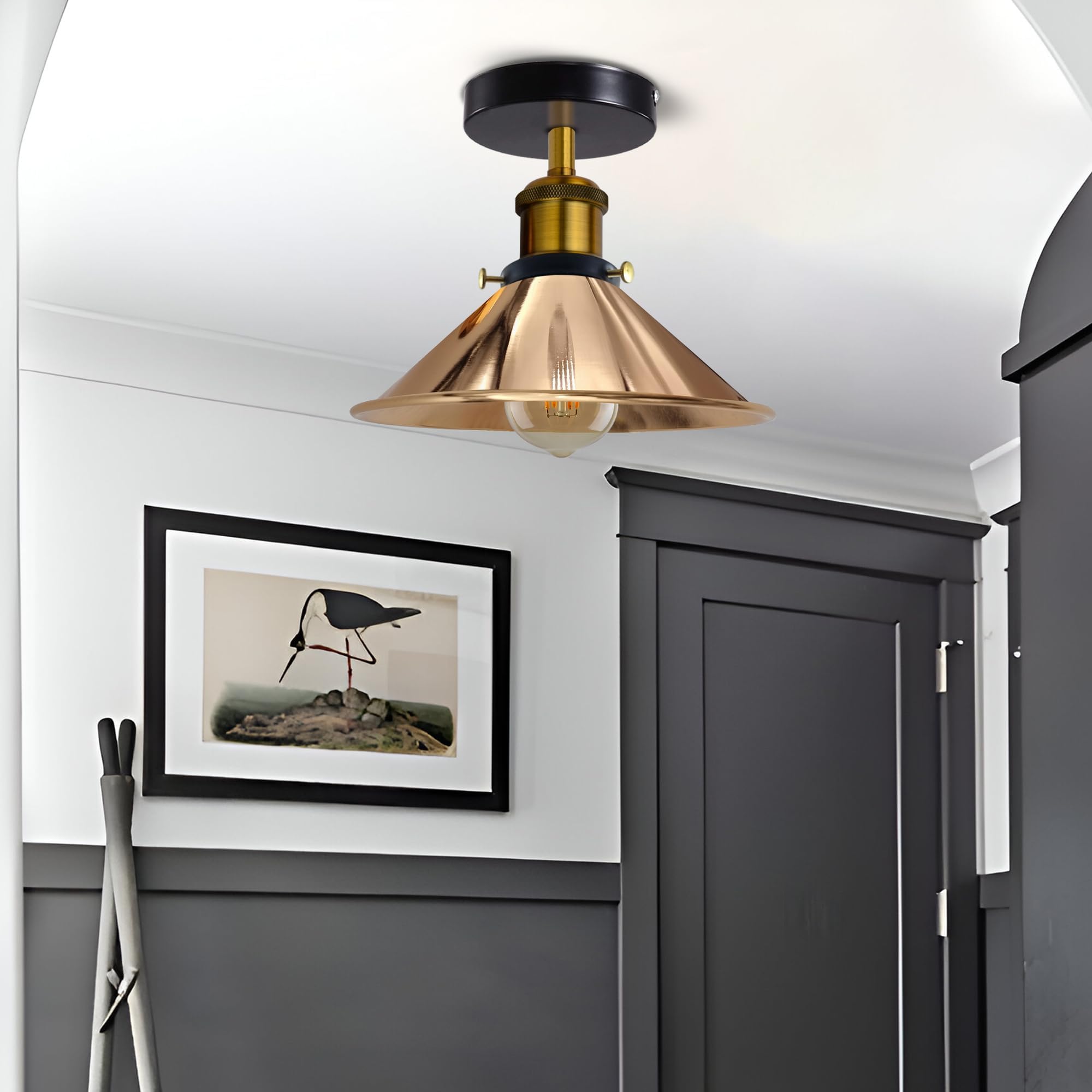 LEDSone Modern Semi Flush Mount Ceiling Light Metal 2 Pack Cone Shape Pendant Lamp Chandelier LED Lights Fitting for Kitchen Bedroom Hallway Restaurant Hotel (French Gold) - Image 2