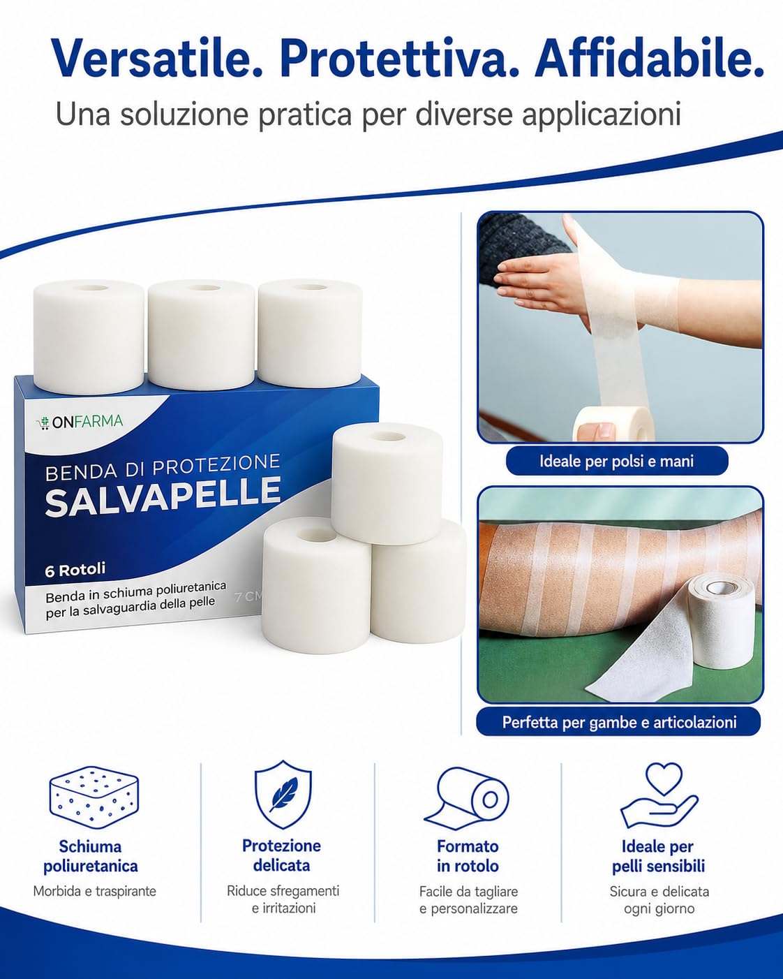 ONFARMA 12 Bende SALVAPELLE Sport Tape cm 7x27,5 mt Bendaggio Salva Pelle