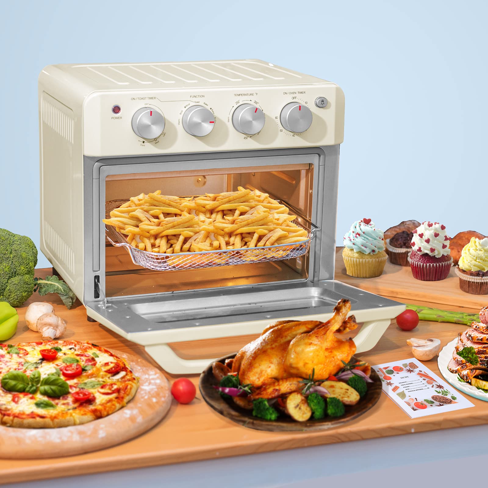 Dawad Air Fryer Toaster Oven Countertop Small Space Retro Cream White