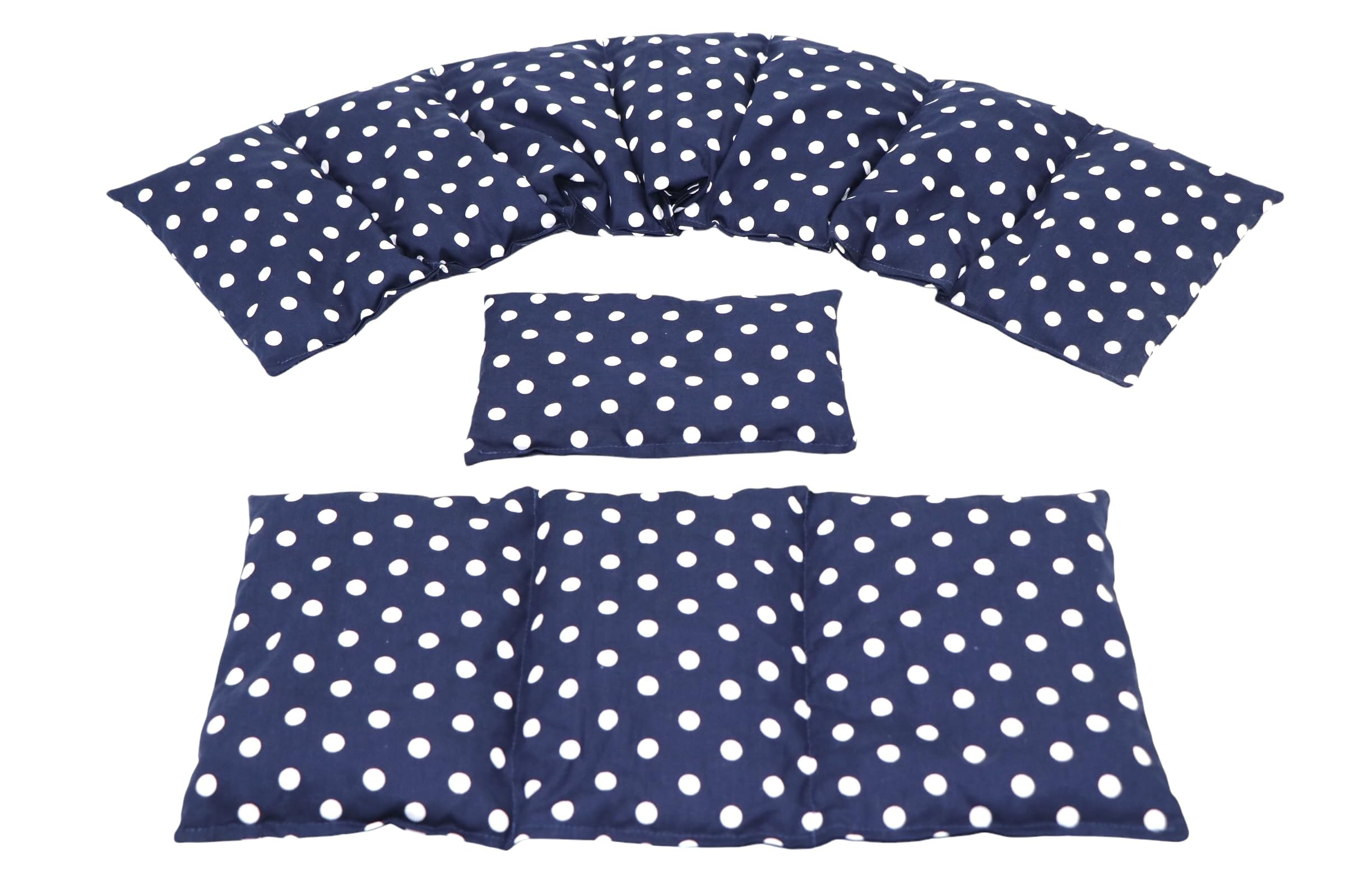 Körnerkissen STERNE, PUNKTE, UNI u.s.w. 3 er Set Langes 80 x 18 cm 8 Kammer + 3 Kammer + kleines Kirschkernkissen Wärmekissen XXL Schulterkissen Nackenkissen Mikrowelle (Punkte, Blau)