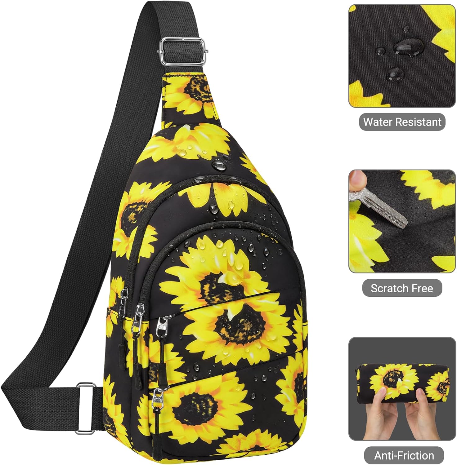 Tuwubi Crossbody Bags for Women, Sling Bag for Men, Small Hiking Backpack Anti Theft Lightweight for Outdoors Travel (M, Sun Flower) - Image 5