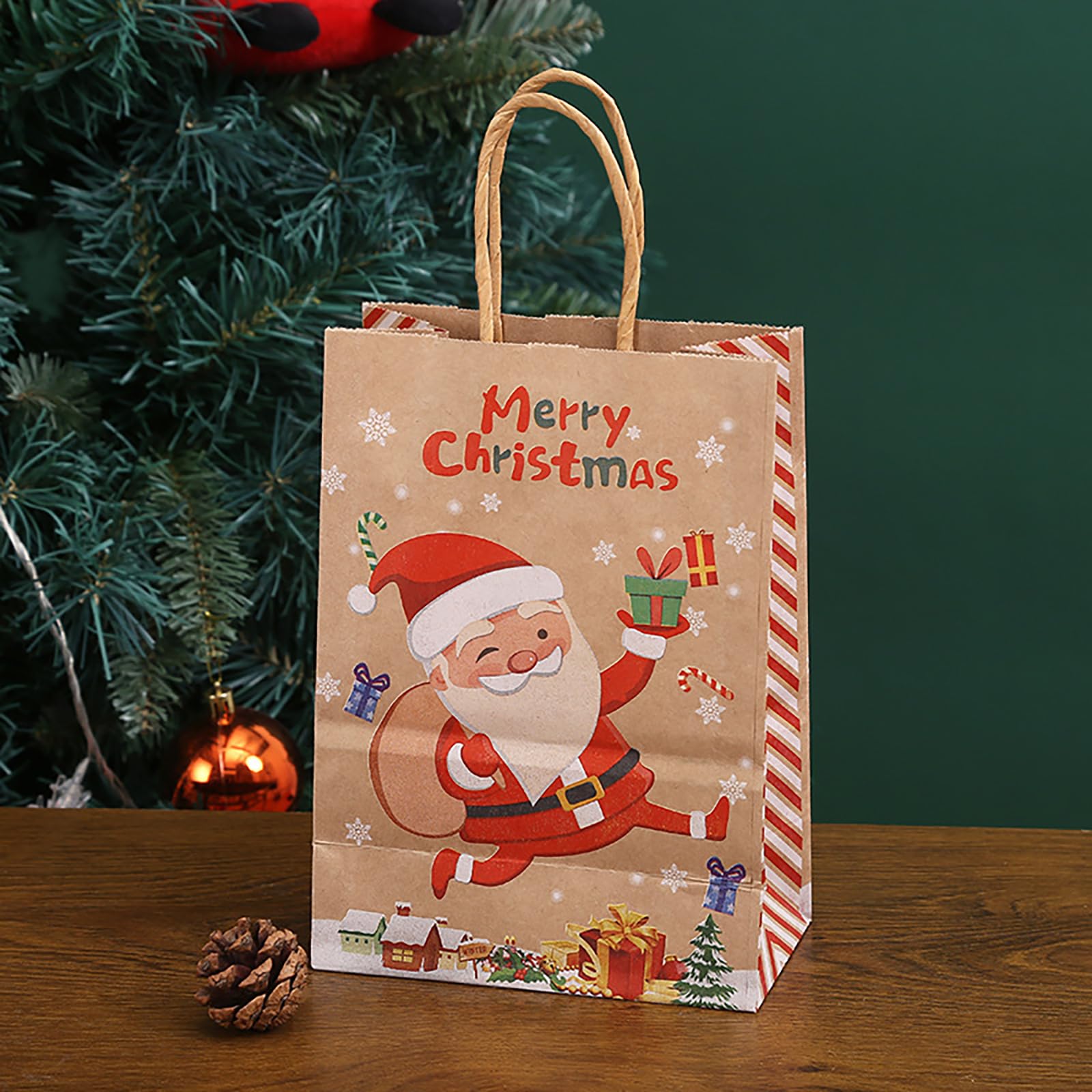 AIEX 16 Sacchetti Regalo Natalizi In Carta – 21x15x8 Cm, 8 Design Differenti Con Manici In Corda, Per Bomboniere E Regali - 2