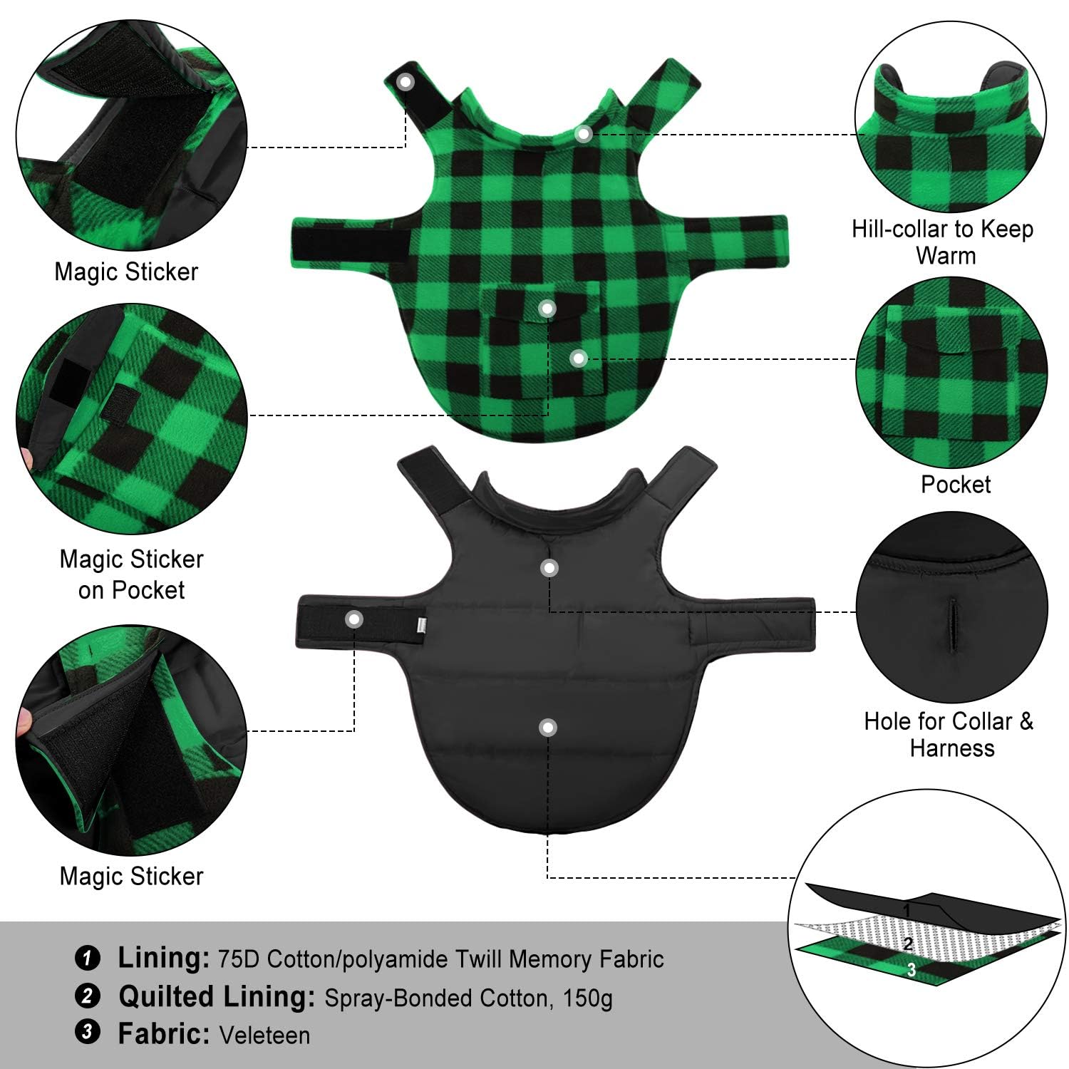 ASENKU Cappotto Cane Impermeabili Invernale, Cappottino Cane Reversibile Antivento Freddo Taglia Media L, Calda Giacca per Cani, Gilet per Cani con Fodera in Lana Protegge Dal Freddo