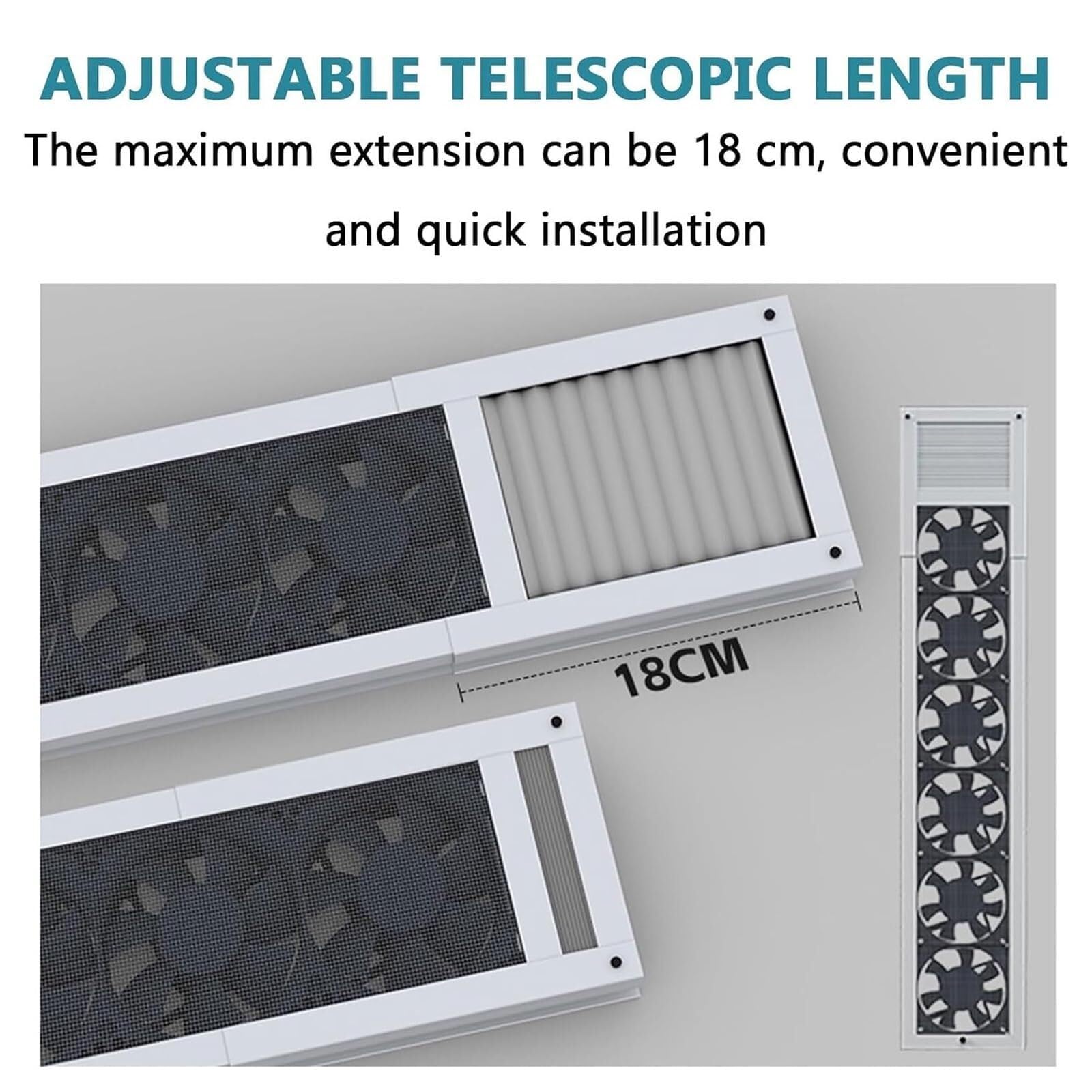 Ventilador Vertical De Ventana，Extractor Para Ventana Corredera，Volumen De Aire Ajustable，Instalación Retráctil Sin Perforar 53-120cm，2800RPM Para Dormitorio Cocina Oficina Baño(Black,81-120cm)