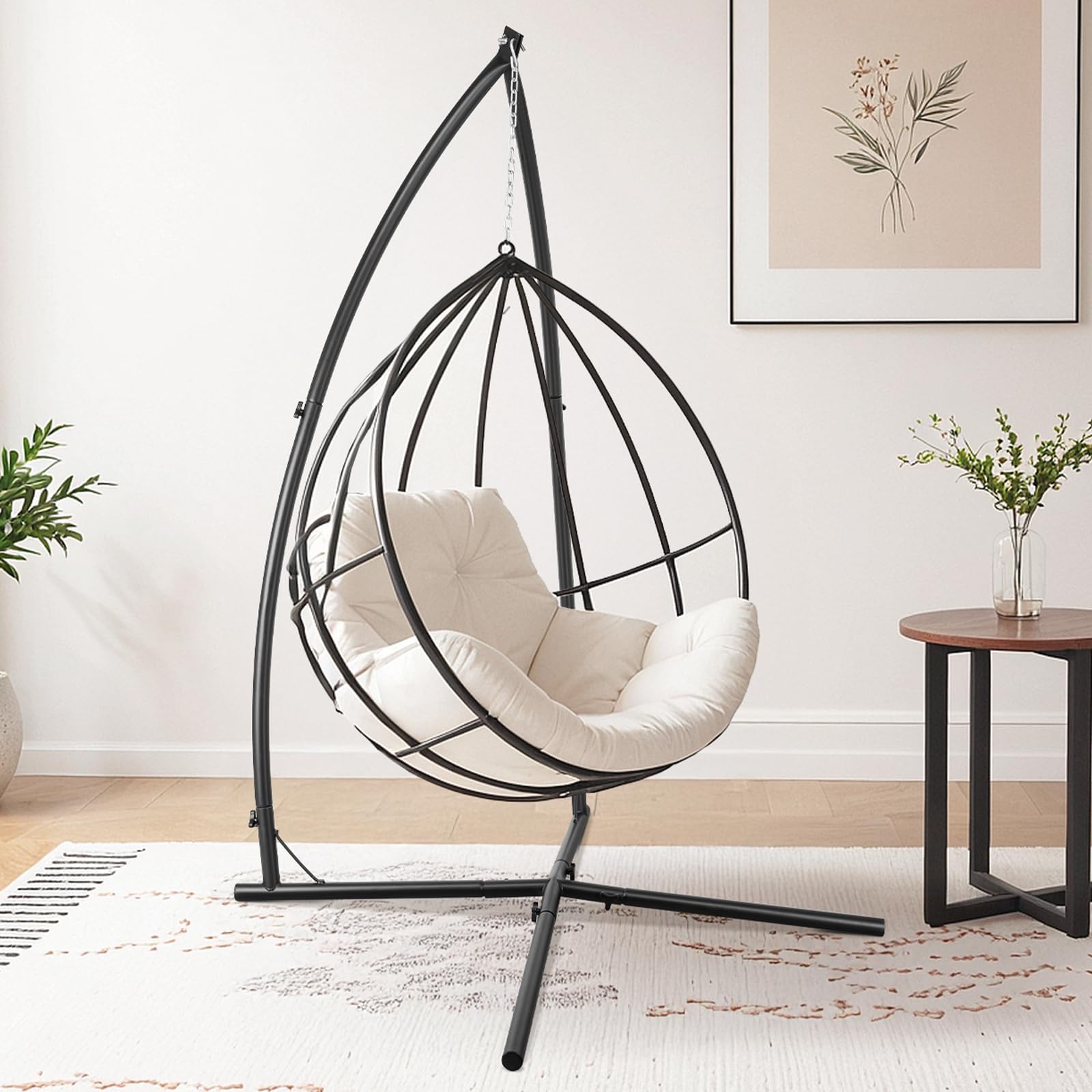 LIFERUN Struttura per poltrona sospesa nera, robusta struttura in metallo, design a X, supporto mobile per poltrona sospesa e altalena sospesa in giardino, balcone e soggiorno, portata fino a 150 kg