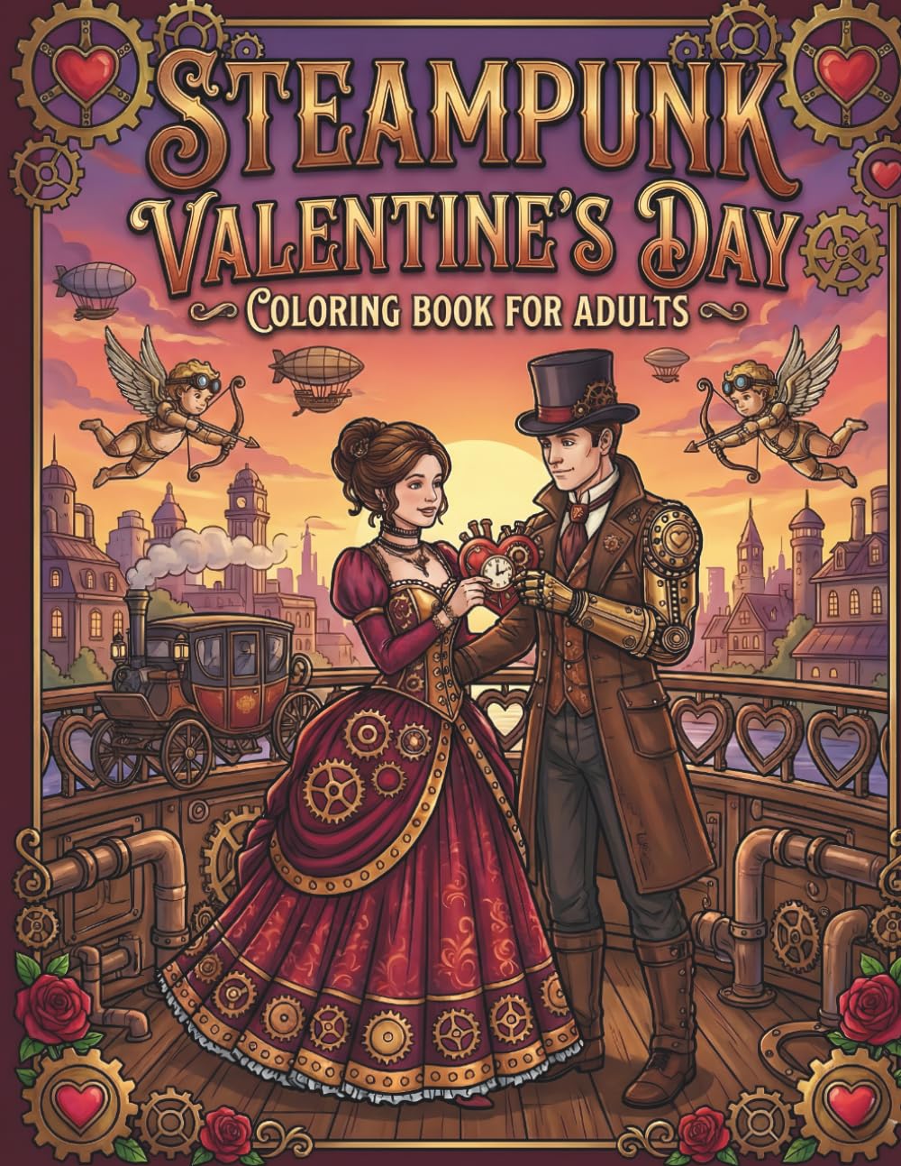 Steampunk Valentine’s Day Coloring Book for Adults: Clockwork Romance, Victorian Love & Retro-Futuristic Coloring Pages
