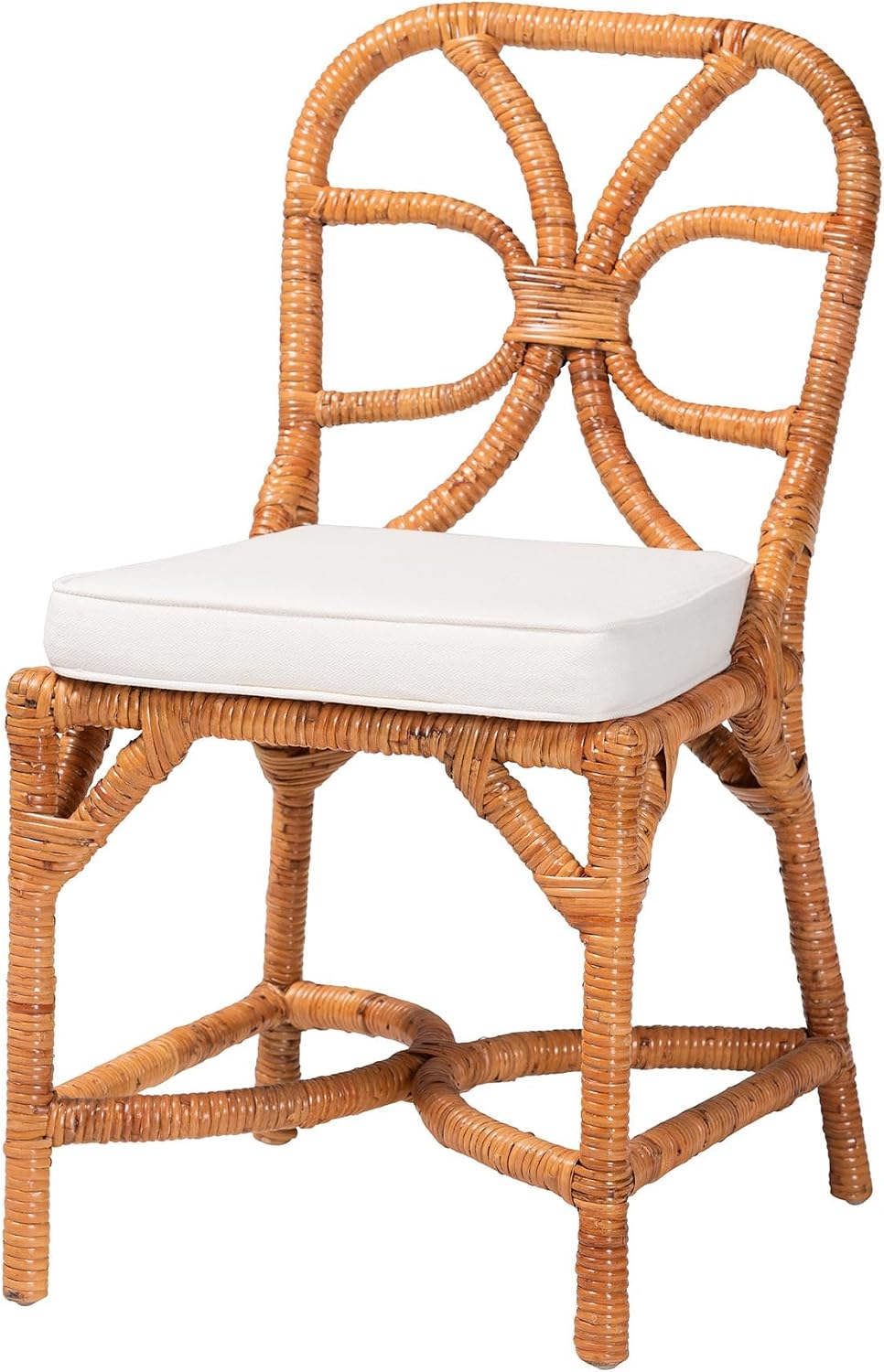 Bali & pari Alondra Natural Rattan Dining Chair - Handwoven Wicker Side Chair with Removable Cushion, Coastal Boho Kitchen or Dining Room Seating