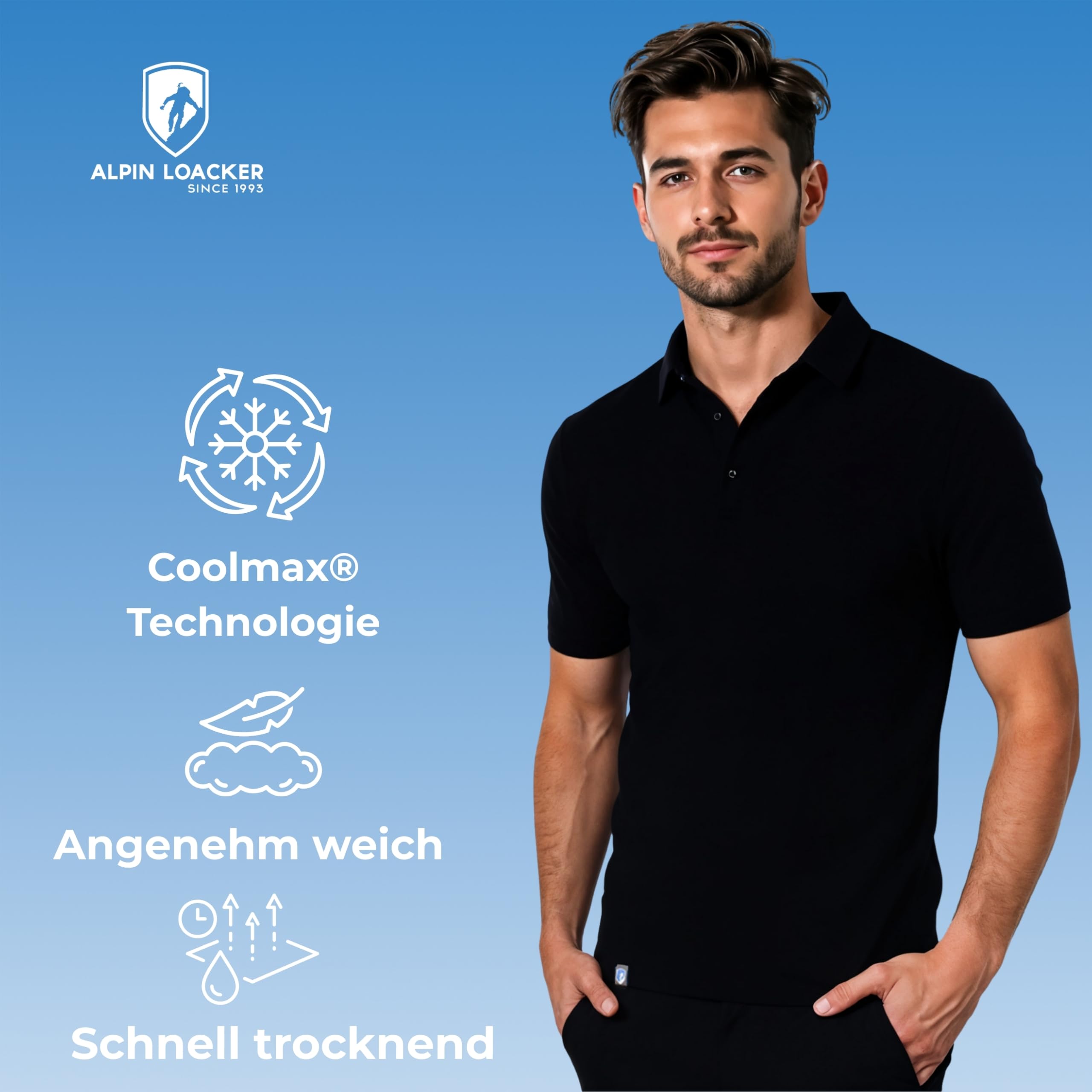ALPIN LOACKER Coolmax Merino T-Shirt Herren Kurzarm 150 g/m2 I Antischweißshirt I Merinowolle Tshirt I kühlendes Thermooberteil atmungsaktiv