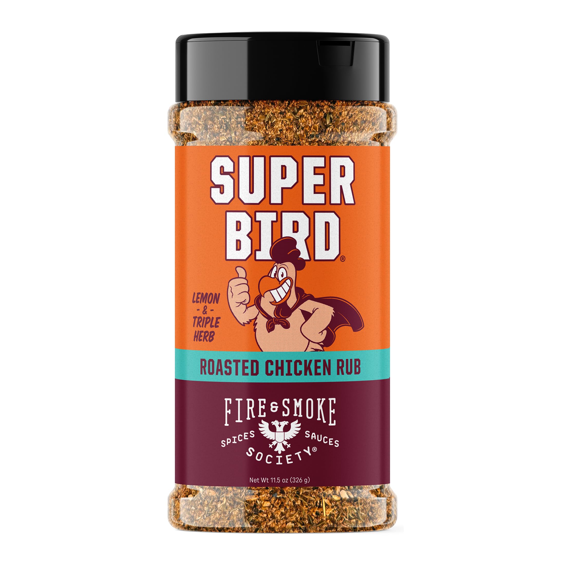 Fire & Smoke Society Super Bird Poultry Seasoning | BBQ Seasoning for Smoking and Grilling Meat | Poultry, Chicken, Turkey, Dry BBQ Rubs and Spices | Paprika, Coriander, Thyme, Oregano, Lemon | XL 11.5 oz
