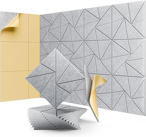 Miniatura 30 de Paquete de 12 paneles acústicos, paneles de espuma a prueba de sonido para paredes, paneles de pared autoadhesivos de alta densidad a prueba de