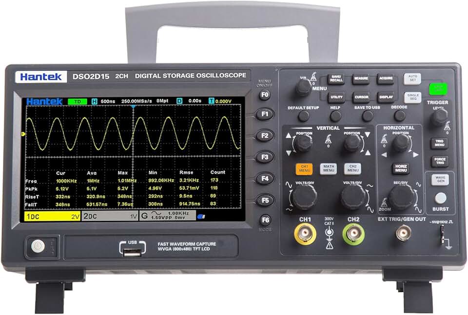DSO2D15 Medidor de osciloscópio digital Oscilômetro de mesa Oscilômetro de 800 * 480 Pixel 7 polegadas TFT LCD Tela 2CH + 1CH Canais 150 Largura de banda 1GSa / s Taxa de amostragem
