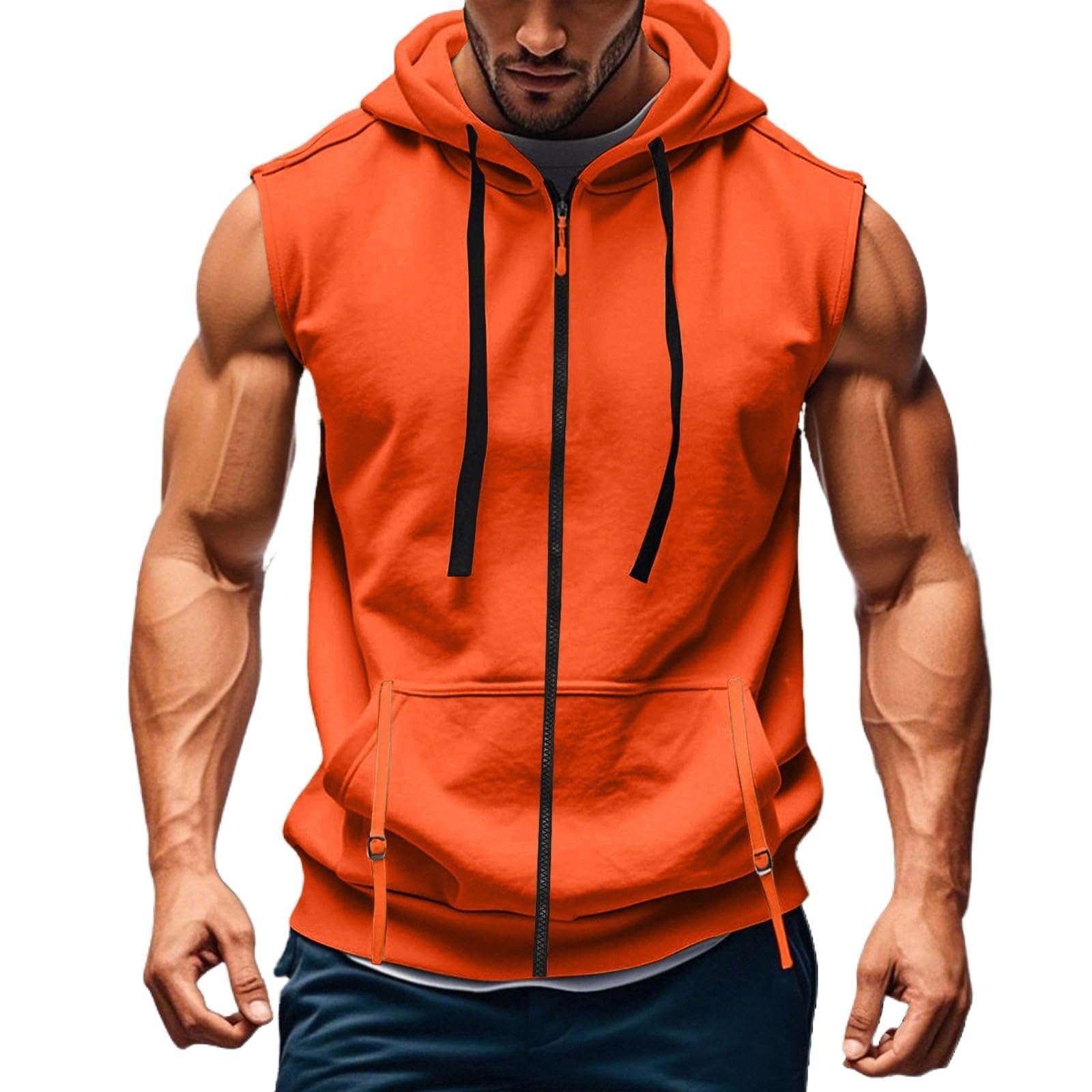 Ärmellose Hoodies für Herren, durchgehender Reißverschluss, Kapuzen-Sweatshirt, Muskel-T-Shirt, Sport, Fitnessstudio, Workout, Laufen, Jogger, Sommer-Kapuzenpullover, Tank-Top