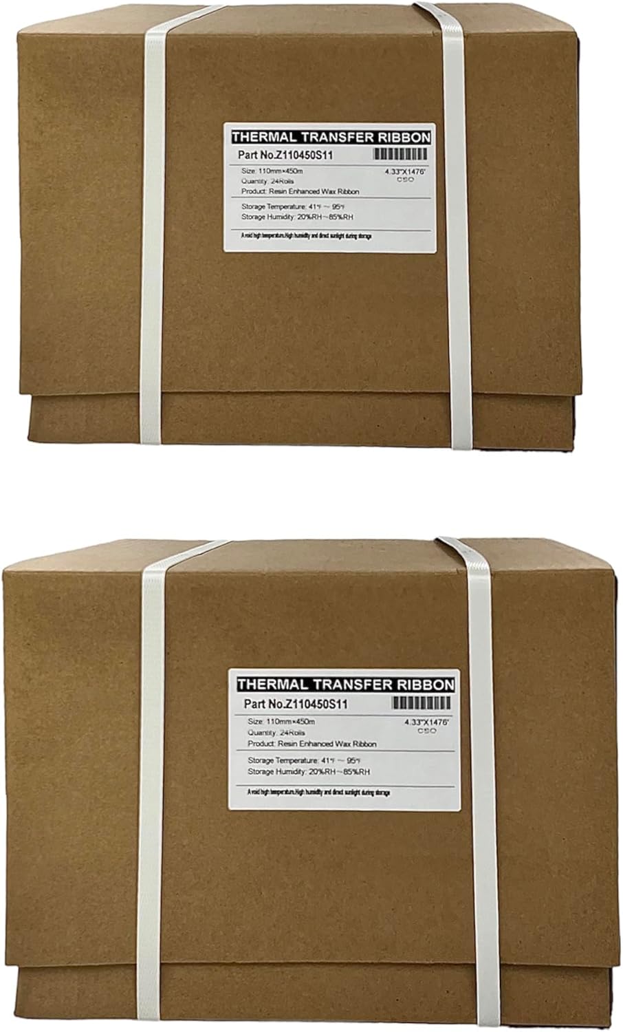 Thermal Transfer Printer Ribbon Ink Roll – Bulk Black Standard Resin-Enhanced Wax Ribbons (4.33" x 1476'/110mm x 450m) – Compatible with Zebra Printers & More (36 Rolls)