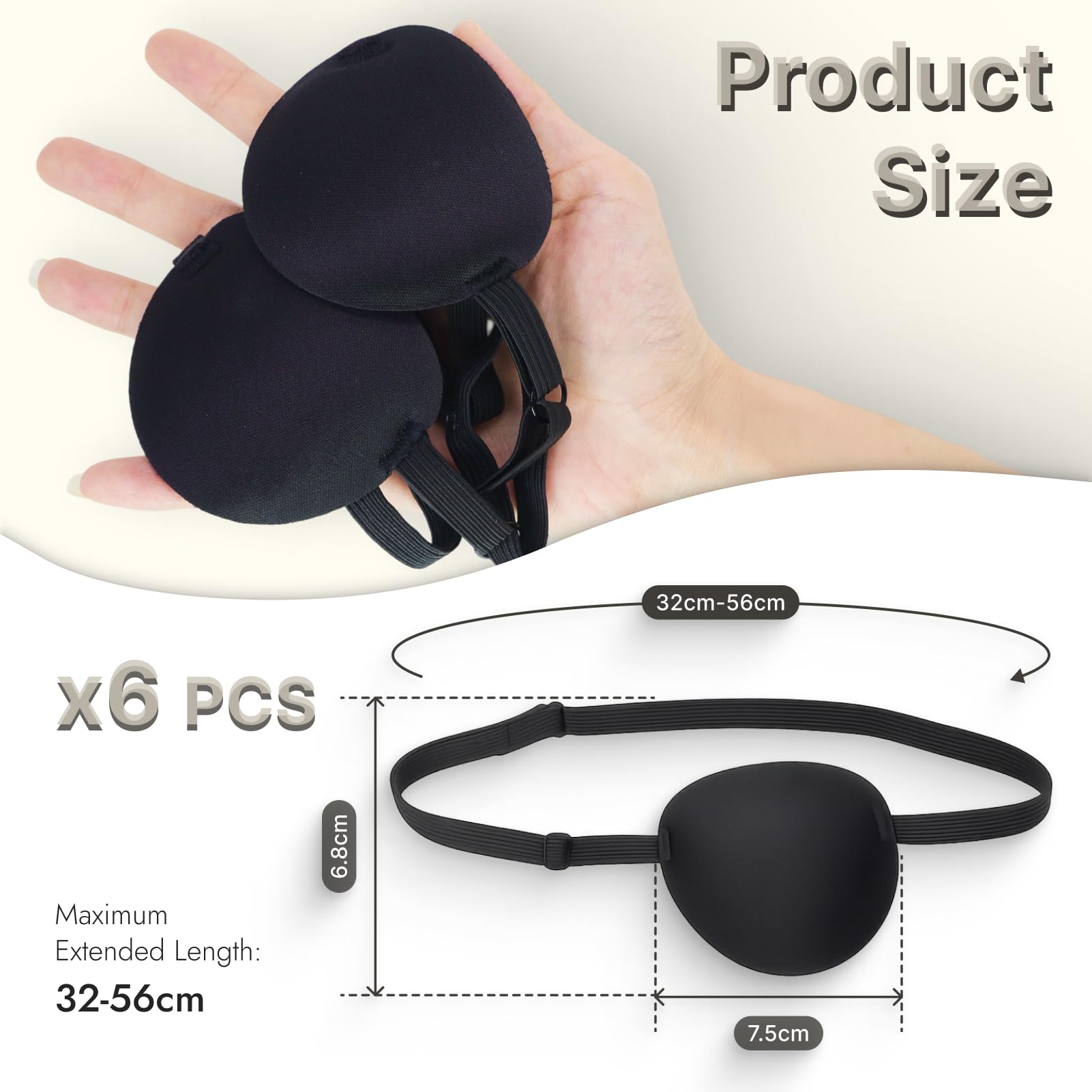 6 pezzi Copriocchio per Adulti e Bambini, 3D Regolabile con Fascia Elastica, Materiale Morbido Traspirante, Riutilizzabile per Occhio Sinistro o Destro, Ideale Costume Pirata, Ambliopia, Cosplay